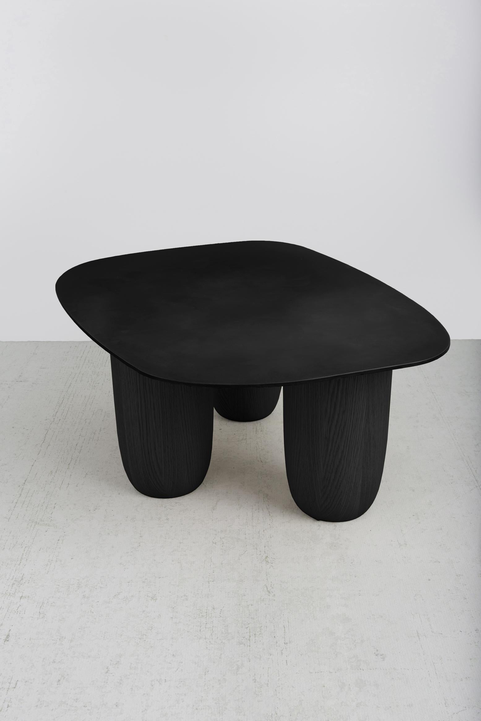 Contemporary Low Tables in Matte Black Steel and Oak Legs by Vivian Carbonell For Sale 3