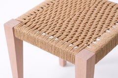 Contemporary Low Wooden Stool with Traditional Danish Cord Woven Seat, Beech