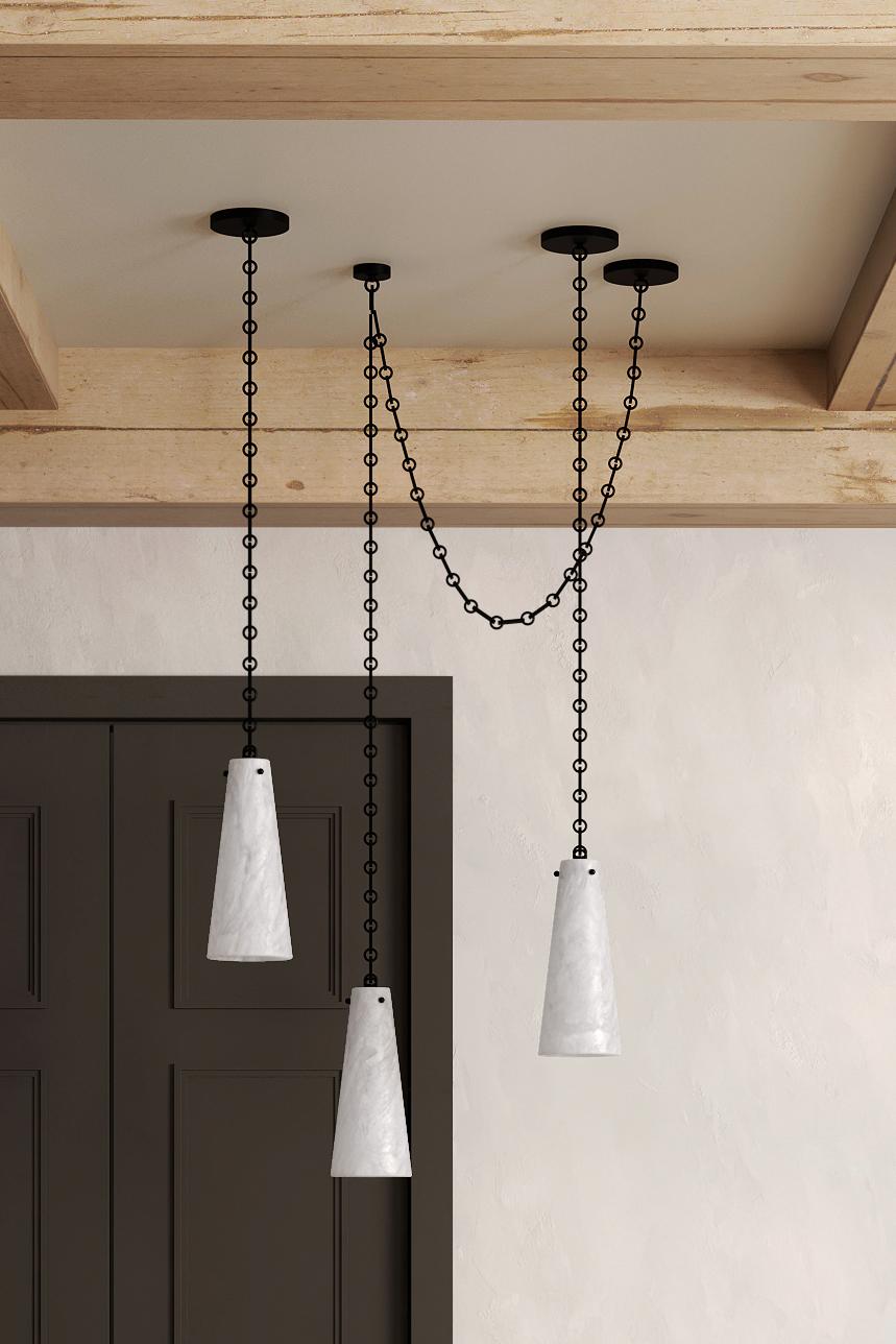 Contemporary Lucca Chandelier 202A-3 in Alabaster by Orphan Work, 2021 In New Condition For Sale In Los Angeles, CA