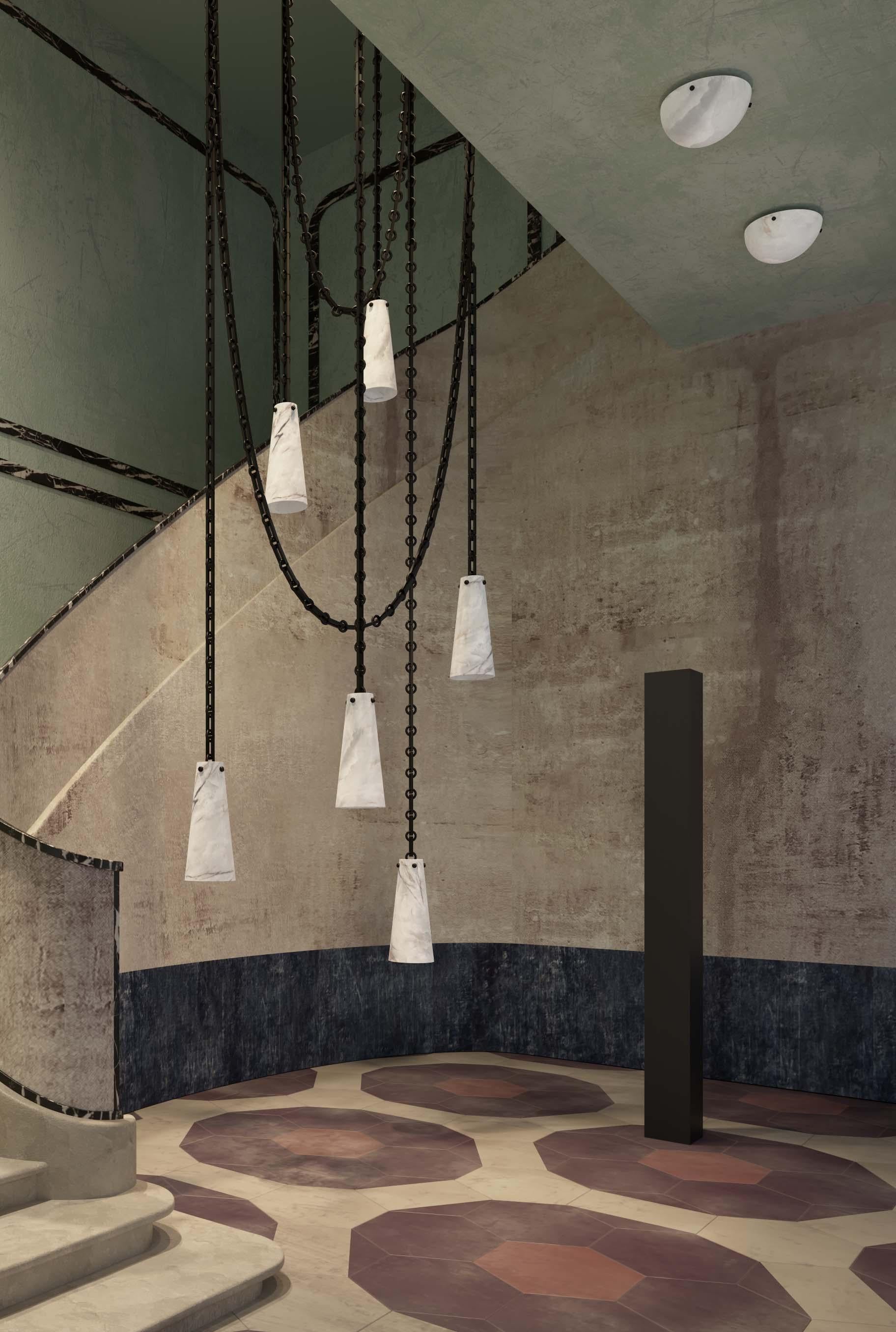 Contemporary Lucca Chandelier 202A-5 in Alabaster by Orphan Work, 2021 For Sale 1