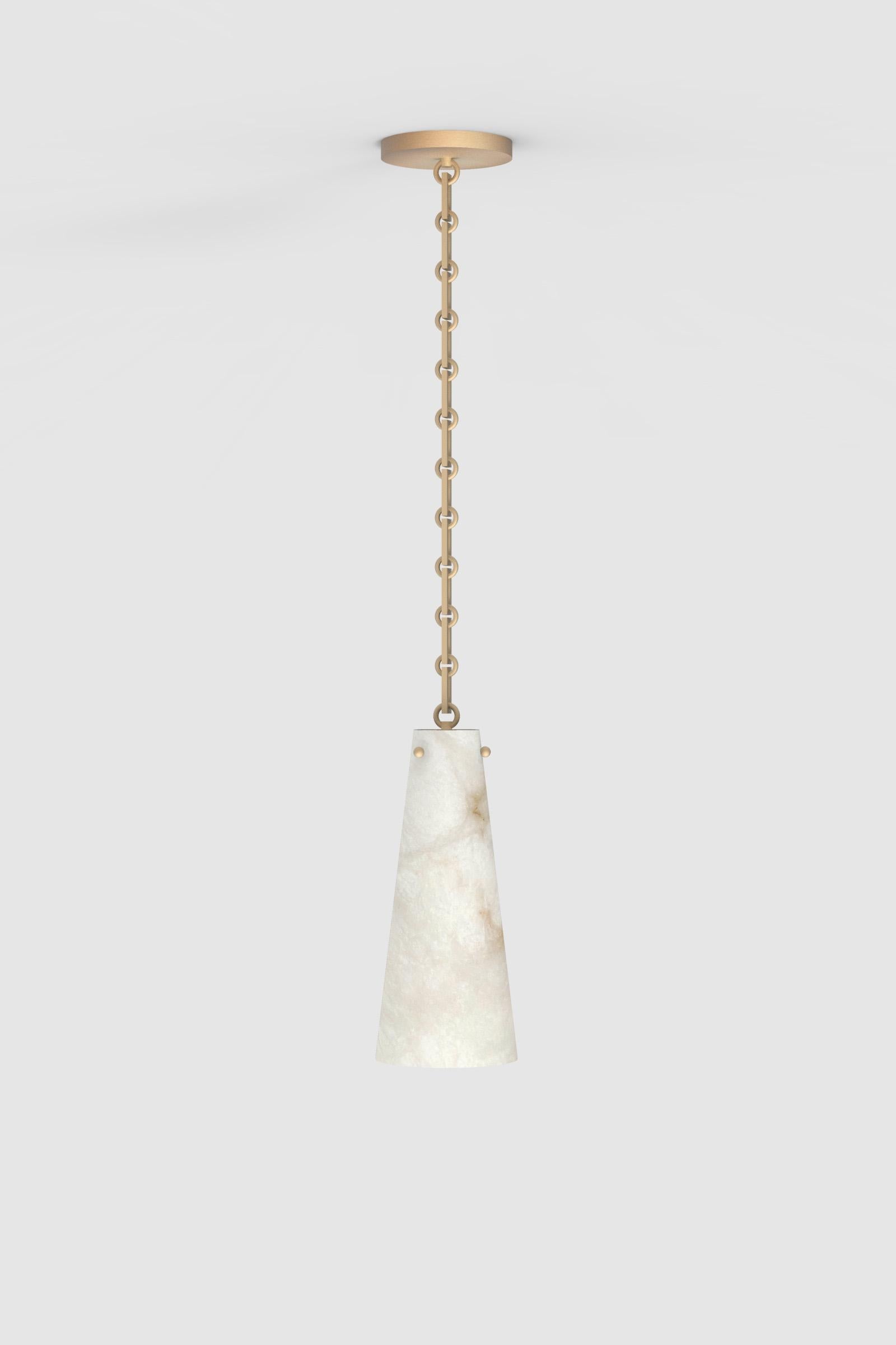 Orphan Work 202A Pendant BB, 2021
Shown in alabaster with blackened brass
Available in brushed brass and blackened brass
Measures: 15” H x 6 1/2” W 
height and width to order*
canopy 6