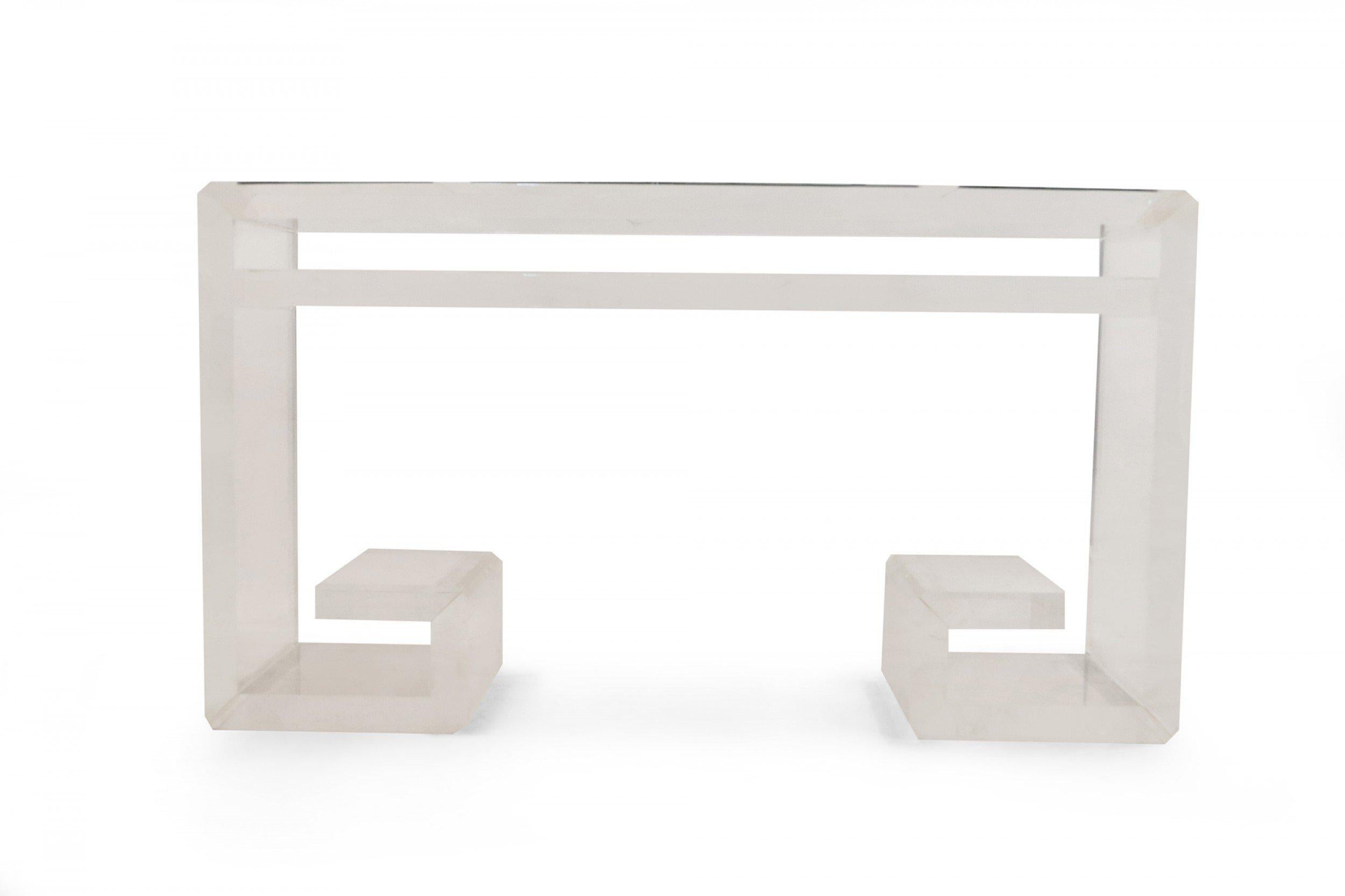 Zeitgenössischer Lucite-Schreibtisch mit eingelassener Spiegelplatte (Moderne) im Angebot