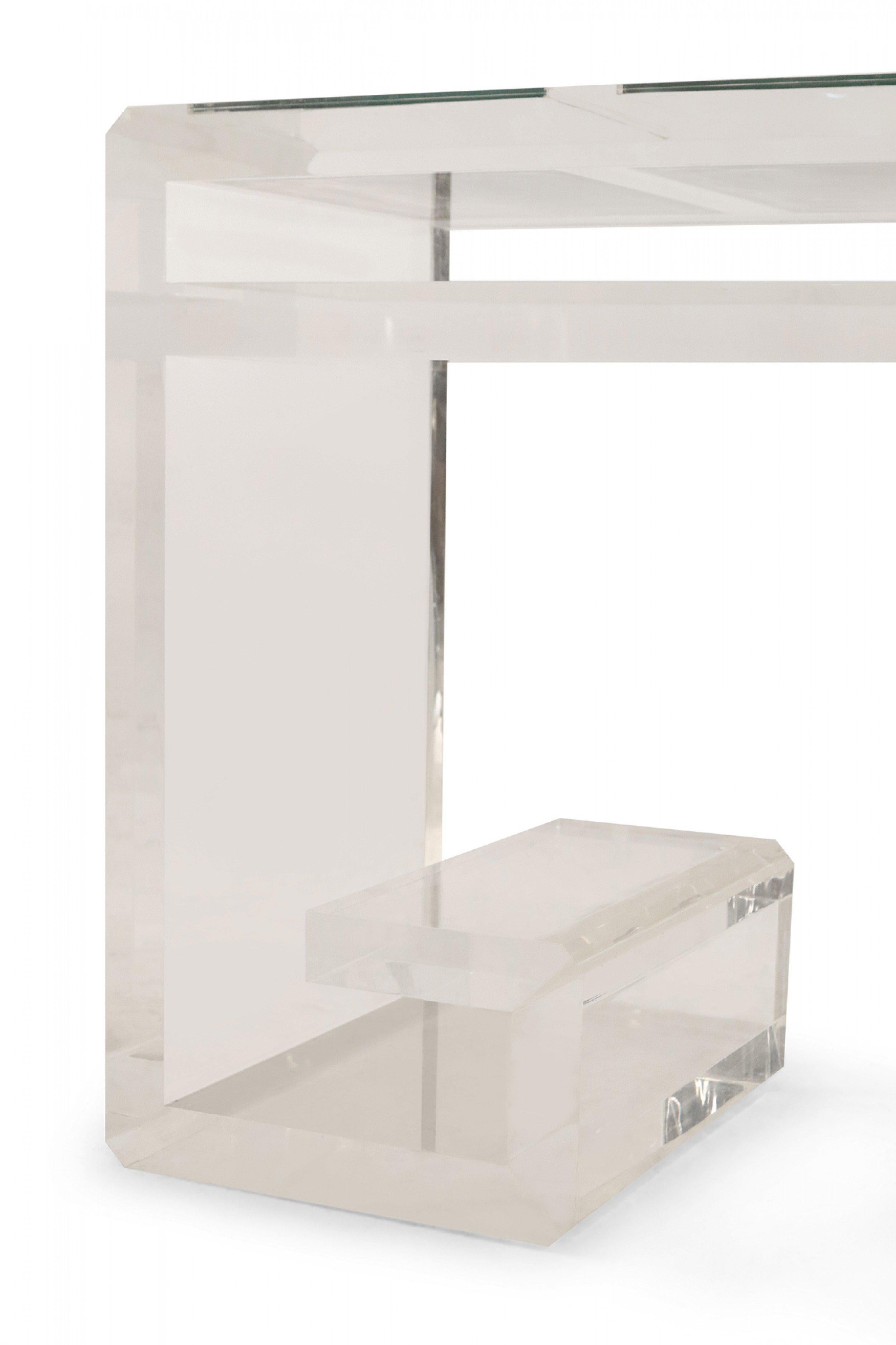 Glass Contemporary Lucite and Inset Mirror Top Desk For Sale