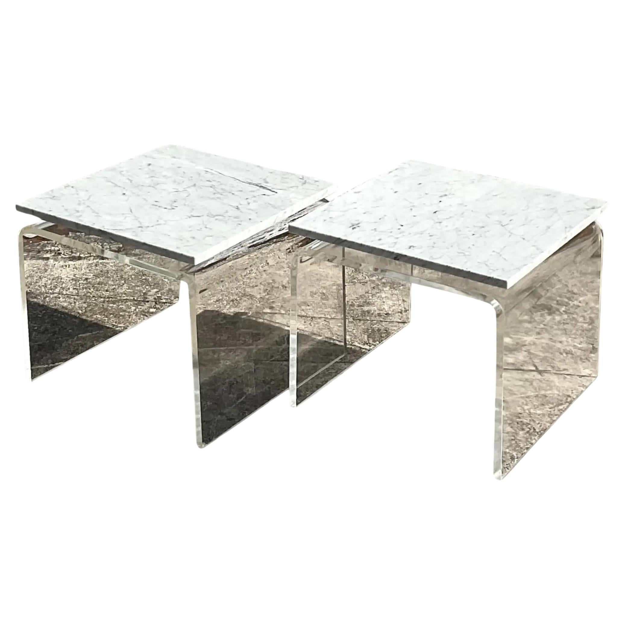 Contemporary Lucite and Marble Side Tables - a Pair