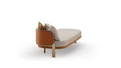 Daybed Lunara Contemporáneo con Patas de Latón y Tejido Naranja