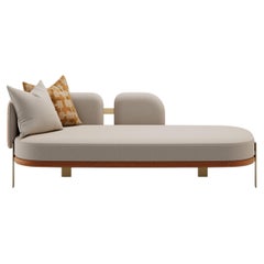 Daybed Lunara Contemporáneo con Patas de Latón y Tejido Naranja