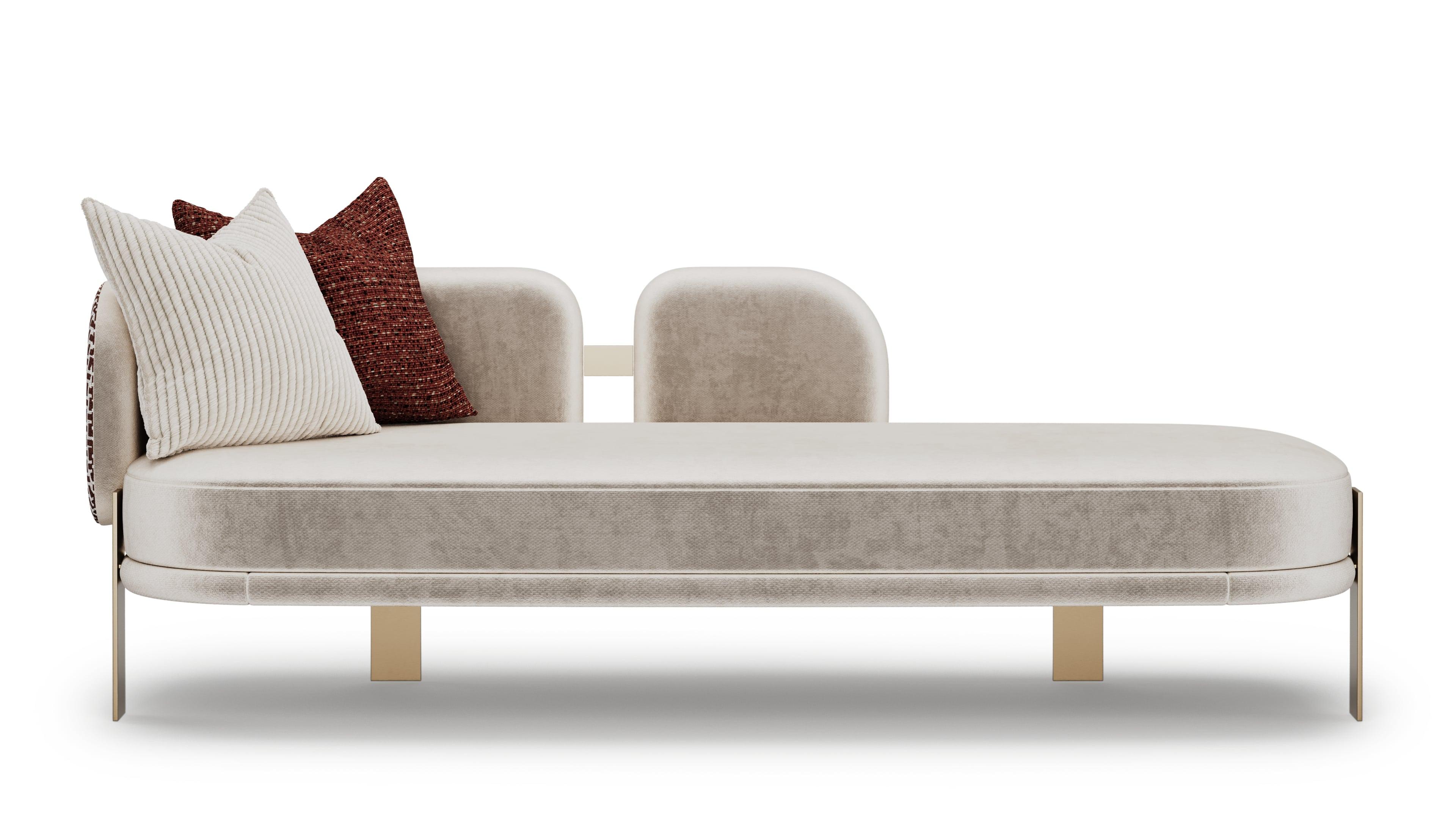 Mid-Century Modern Contemporary Lunara Daybed with Brass Legs For Sale