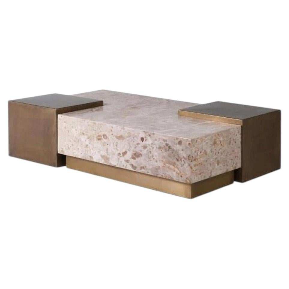 Contemporary Luxury Esher Marble Coffee Table with Brushed Gold Metal Base