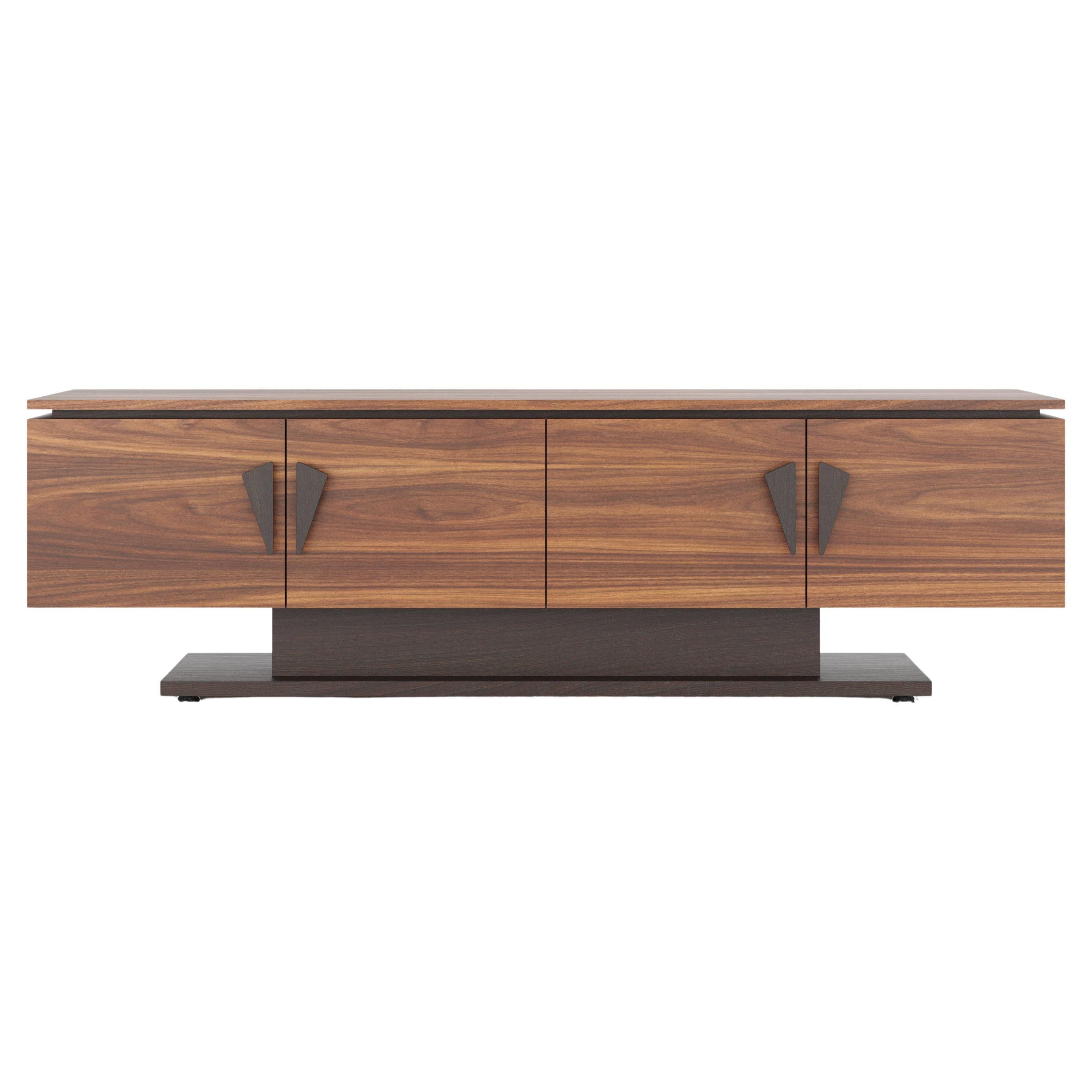 Credenza di lusso contemporanea in noce e impiallacciatura di wengé - Realizzata a mano con un sistema di archiviazione premium