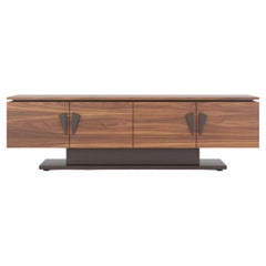 Credenza di lusso contemporanea in noce e impiallacciatura di wengé - Realizzata a mano con un sistema di archiviazione premium