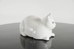 Contemporary Lying Down Cat Sculpture in Cream Lacquer and Copper by Robert Kuo