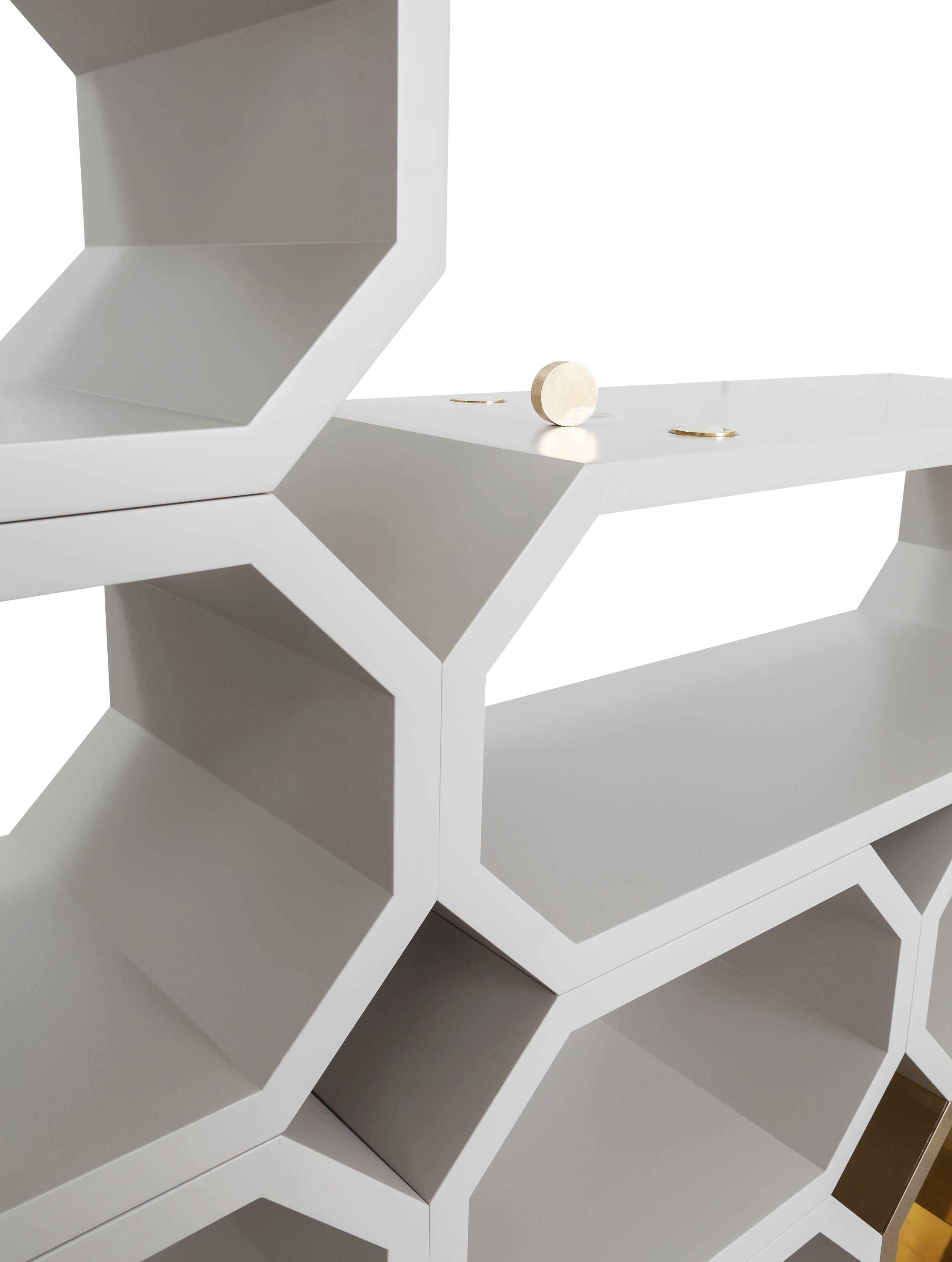 Contemporary m2kr MIMI Modular Shelf in Wood and Brass, Italy, 2017 In New Condition For Sale In Milan, IT