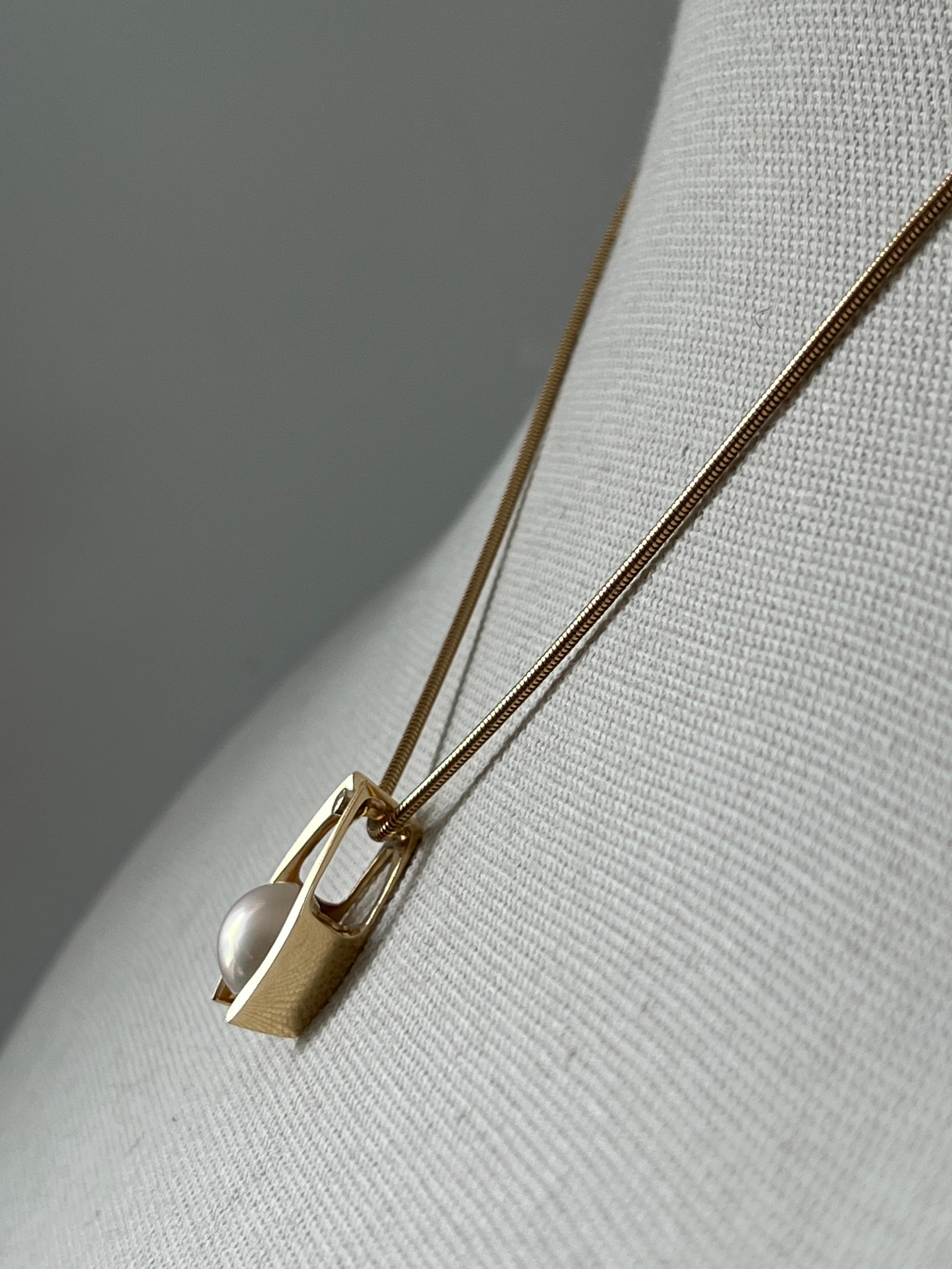 Half Moon Cut Contemporary Mabe Pearl and Diamond Yellow Gold Pendant