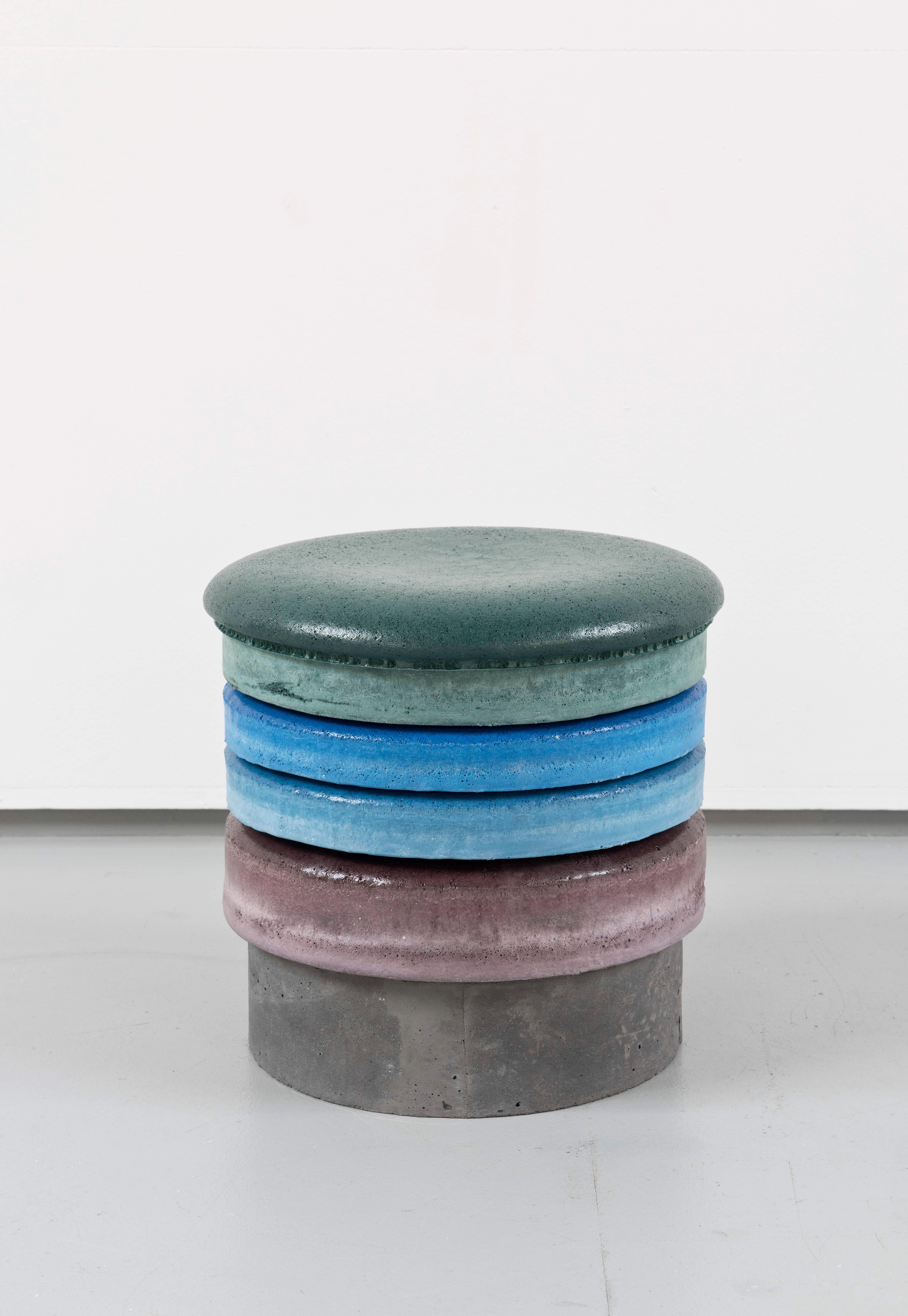 Cristian Andersen
Macaron Stool, 2020
Each unique, signed by the artist
Polyurethane, pigments, concrete and cork
Measures: H 39 cm (15 3/8 in) ø 37 cm

Cristian Andersen (*1974) has been working at the interface between design and sculpture