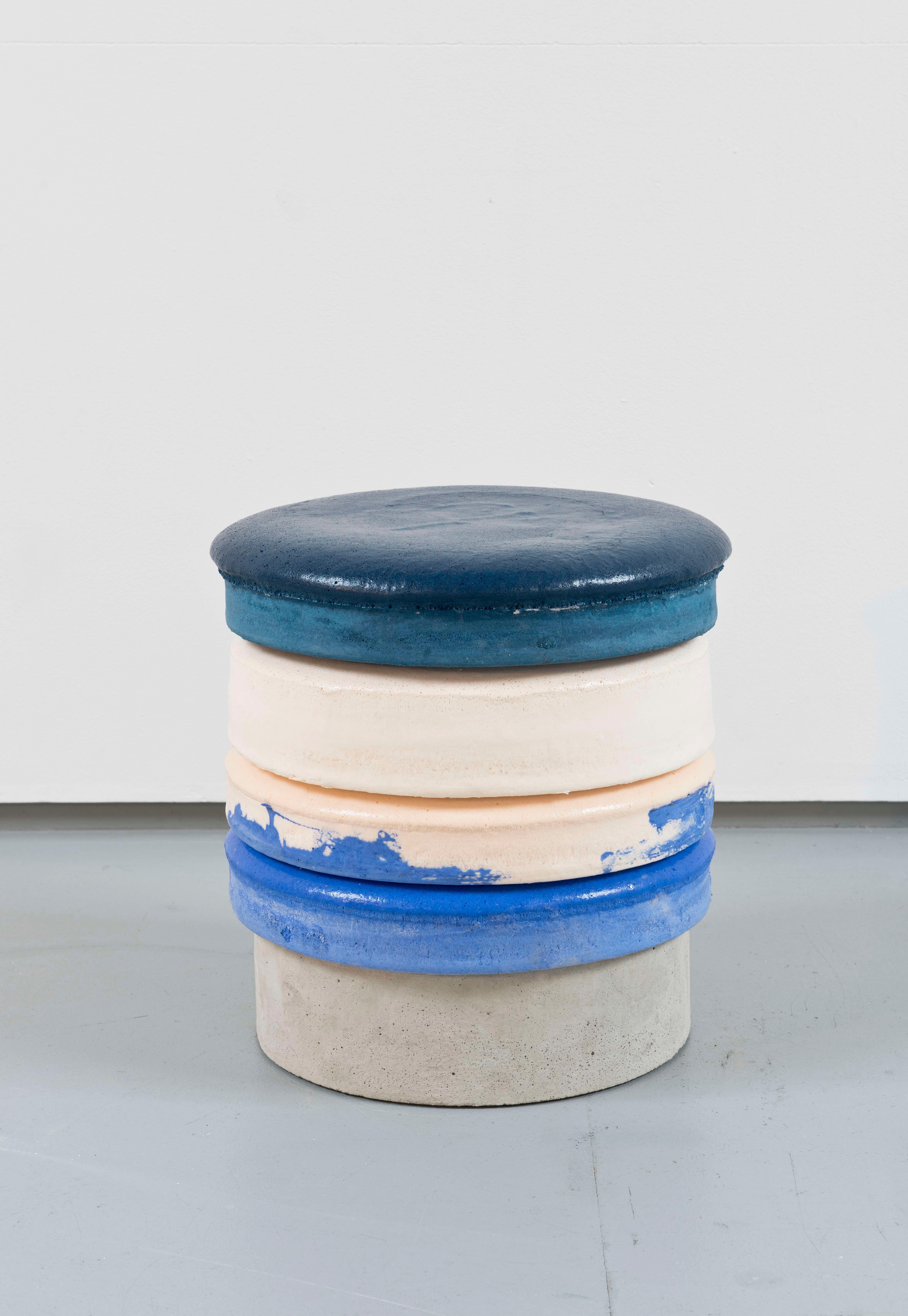 Cristian Andersen
Macaron stool, 2020
Each unique, signed by the artist
Polyurethane, pigments, concrete and cork
Measures: H 39 cm (15 3/8 in), Ø 37 cm

Cristian Andersen (*1974) has been working at the interface between design and sculpture
