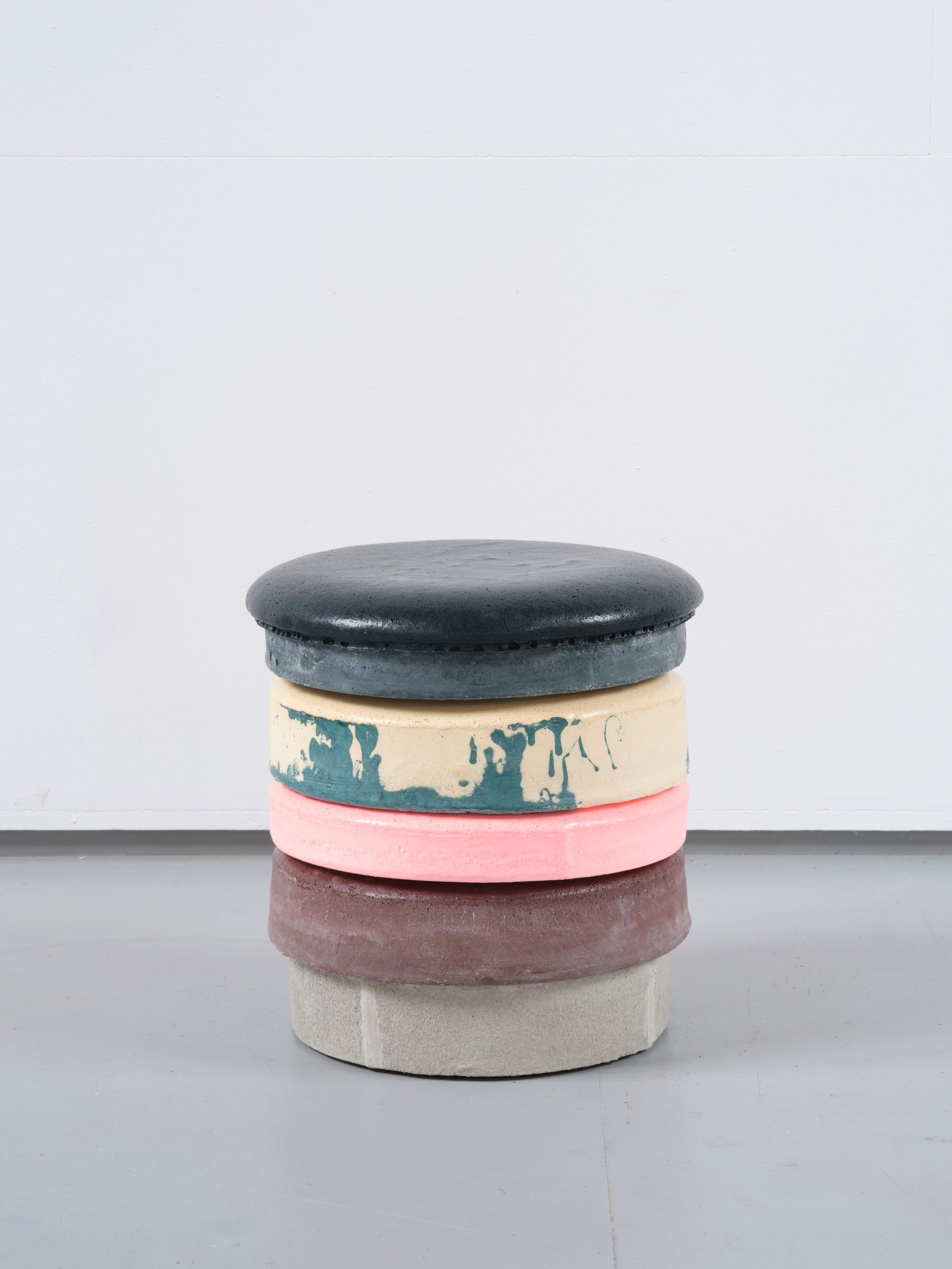 Cristian Andersen
Macaron stool, 2020
Each unique, signed by the artist
Polyurethane, pigments, concrete and cork
Measures: H 39 cm (15 3/8 in) ø 37 cm

Cristian Andersen (*1974) has been working at the interface between design and sculpture