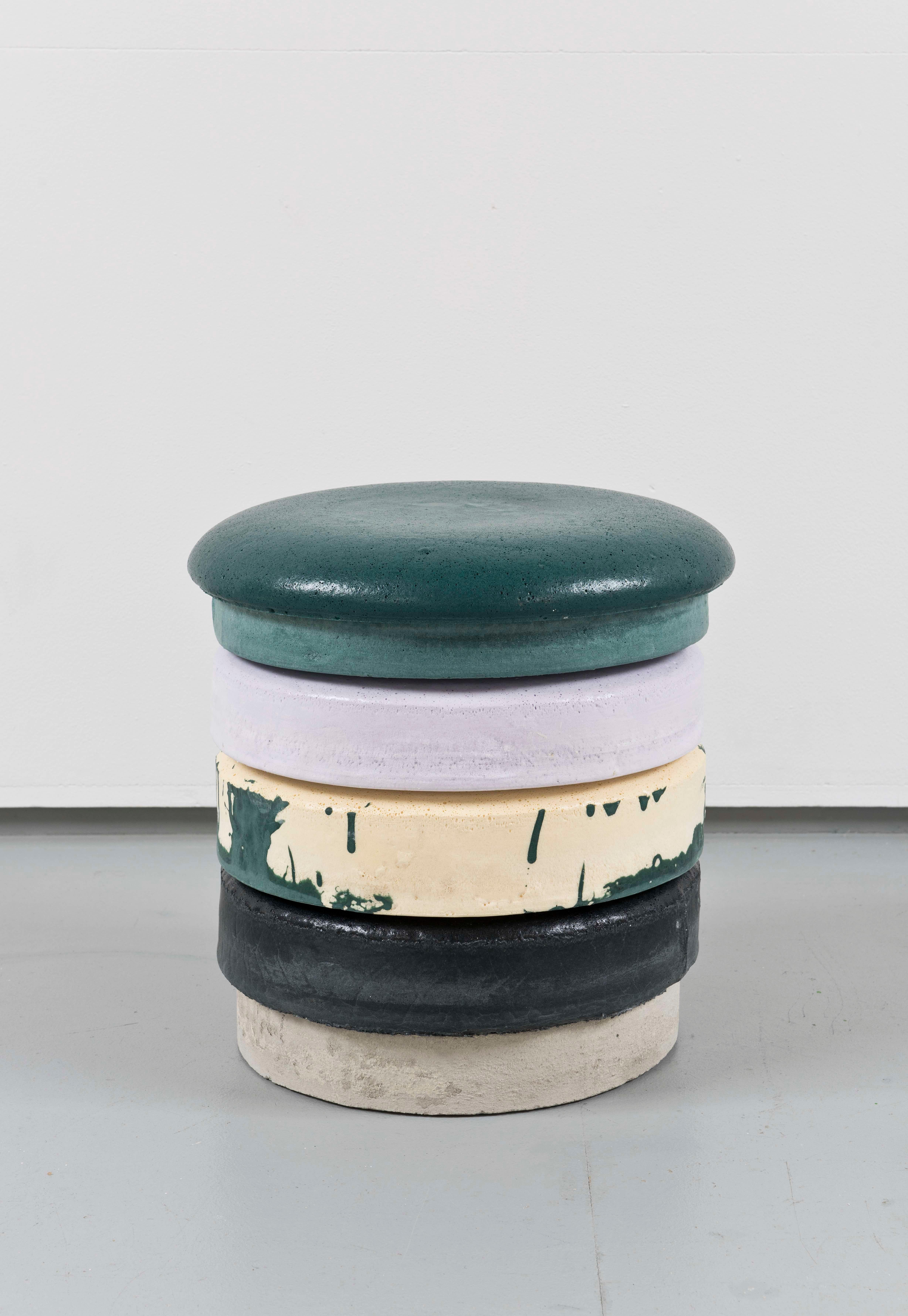 Cristian Andersen
Macaron stool, 2020
Each unique, signed by the artist
Polyurethane, pigments, concrete and cork
Measures: H 39 cm (15 3/8 in) ø 37 cm

Cristian Andersen (*1974) has been working at the interface between design and sculpture