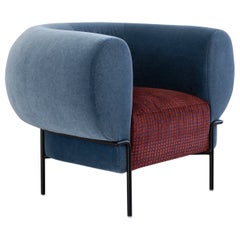 Contemporary Madda Lounge Chair in Mohair and Patterned Velvet