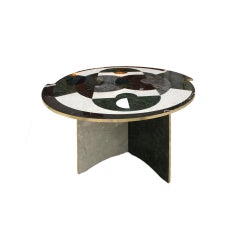 Contemporary Rare Round Italian Table Made of Marble Marquetry Marble and Brass