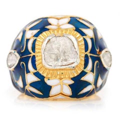 Contemporary Maghal Polki Rose Cut Diamond and Enamel Bombe Ring