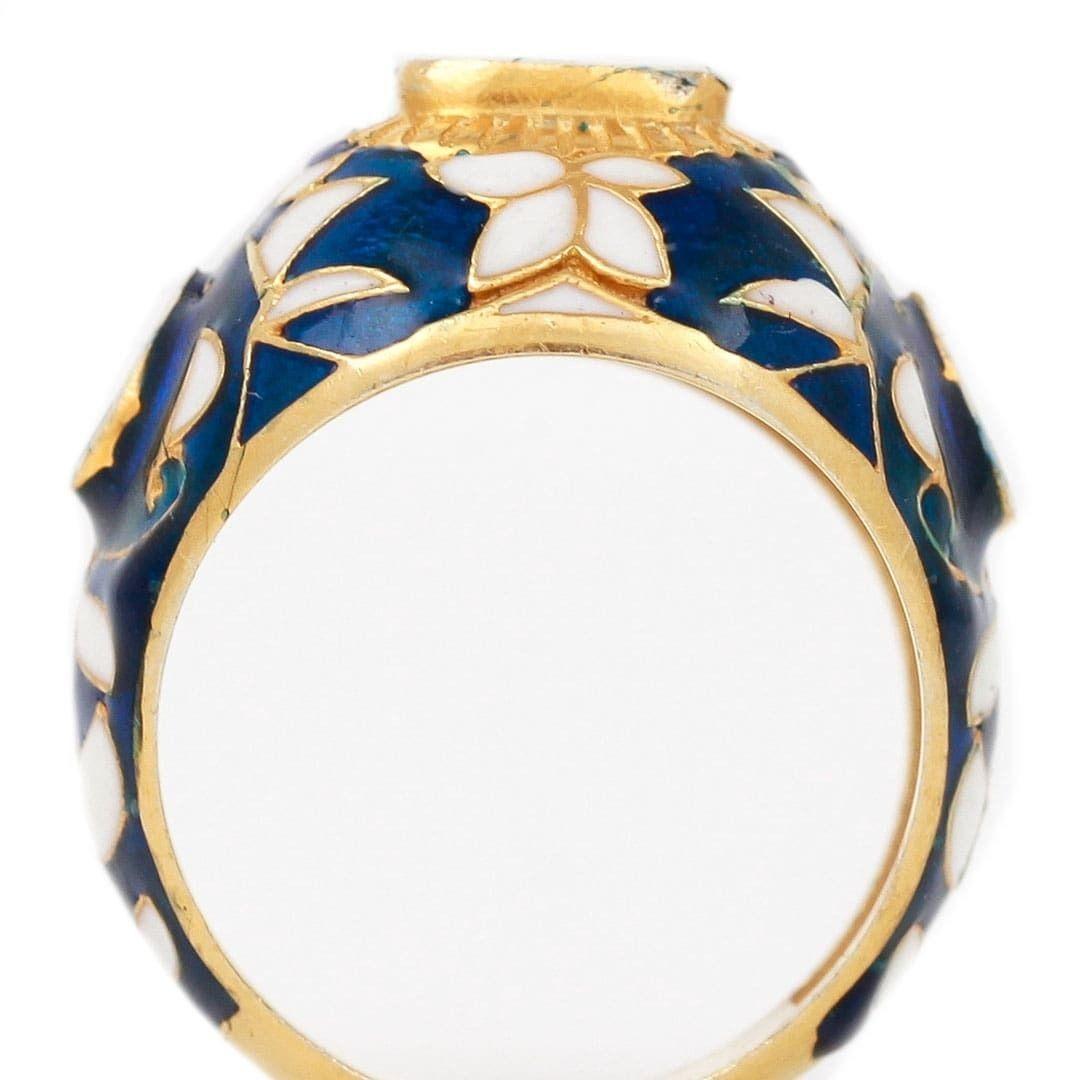 Contemporary Maghal Polki Rose Cut Diamond and Enamel Bombe Ring 2
