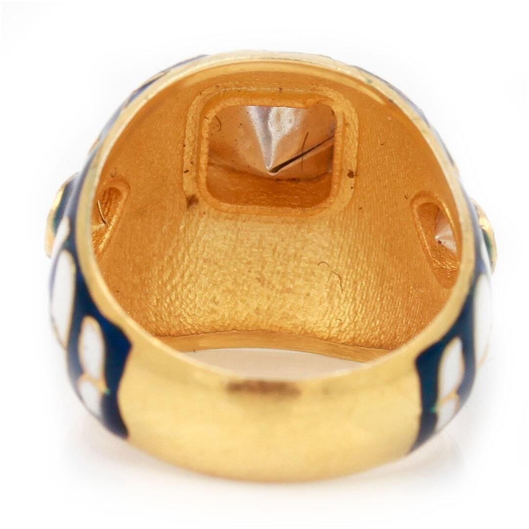 Contemporary Maghal Polki Rose Cut Diamond and Enamel Bombe Ring 4