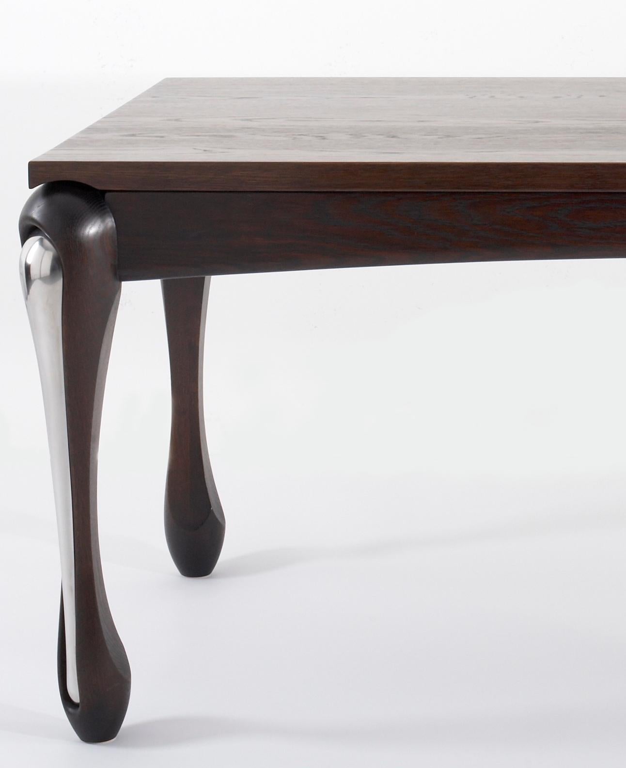 English Contemporary Magus Dining Table in Oak and Stainless Steel - Ex Show Piece Sale For Sale