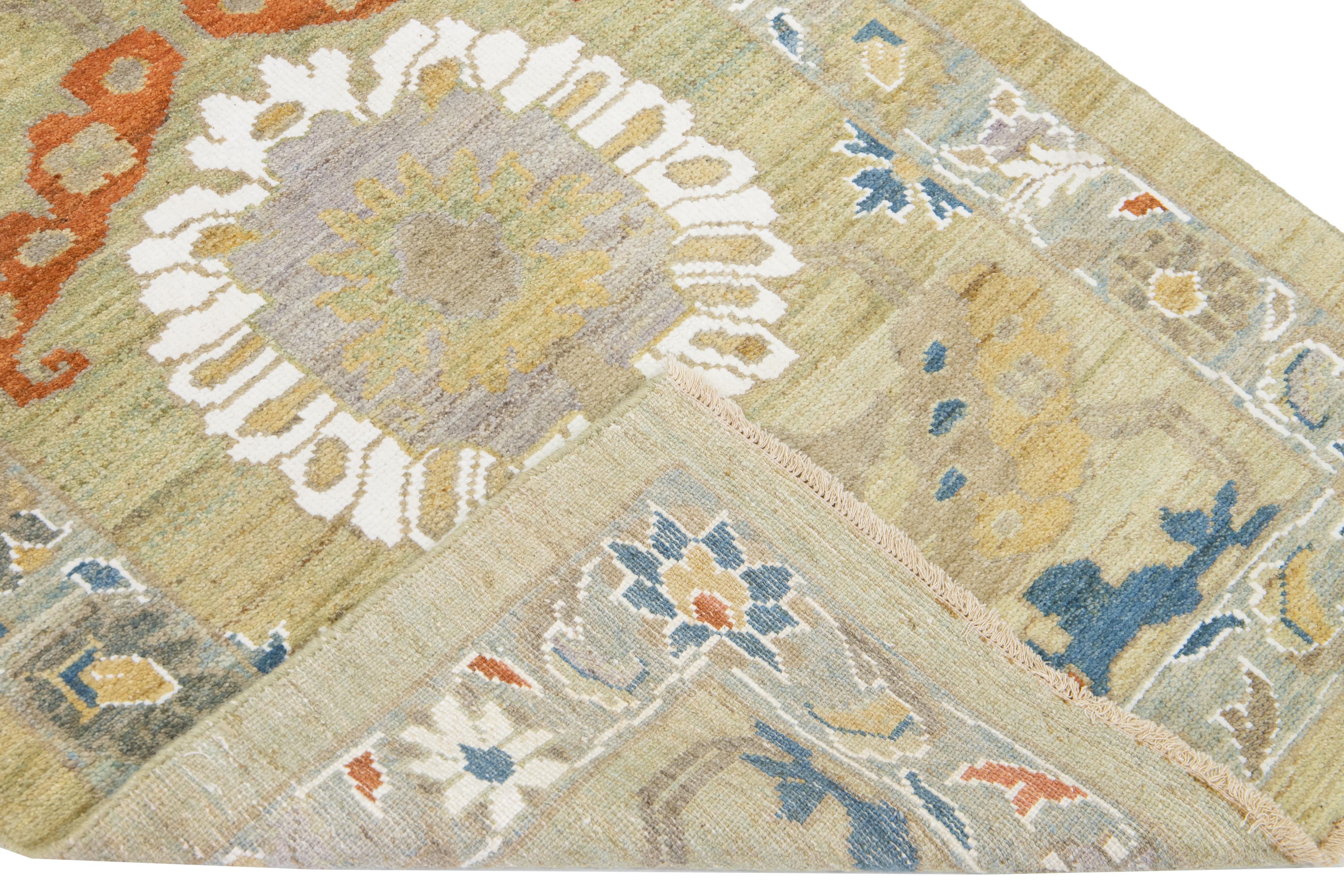Beautiful modern Mahal hand-knotted wool runner with a beige field. This Piece has multicolor accent colors in a gorgeous all-over Classic floral design.

This rug measures: 3'2