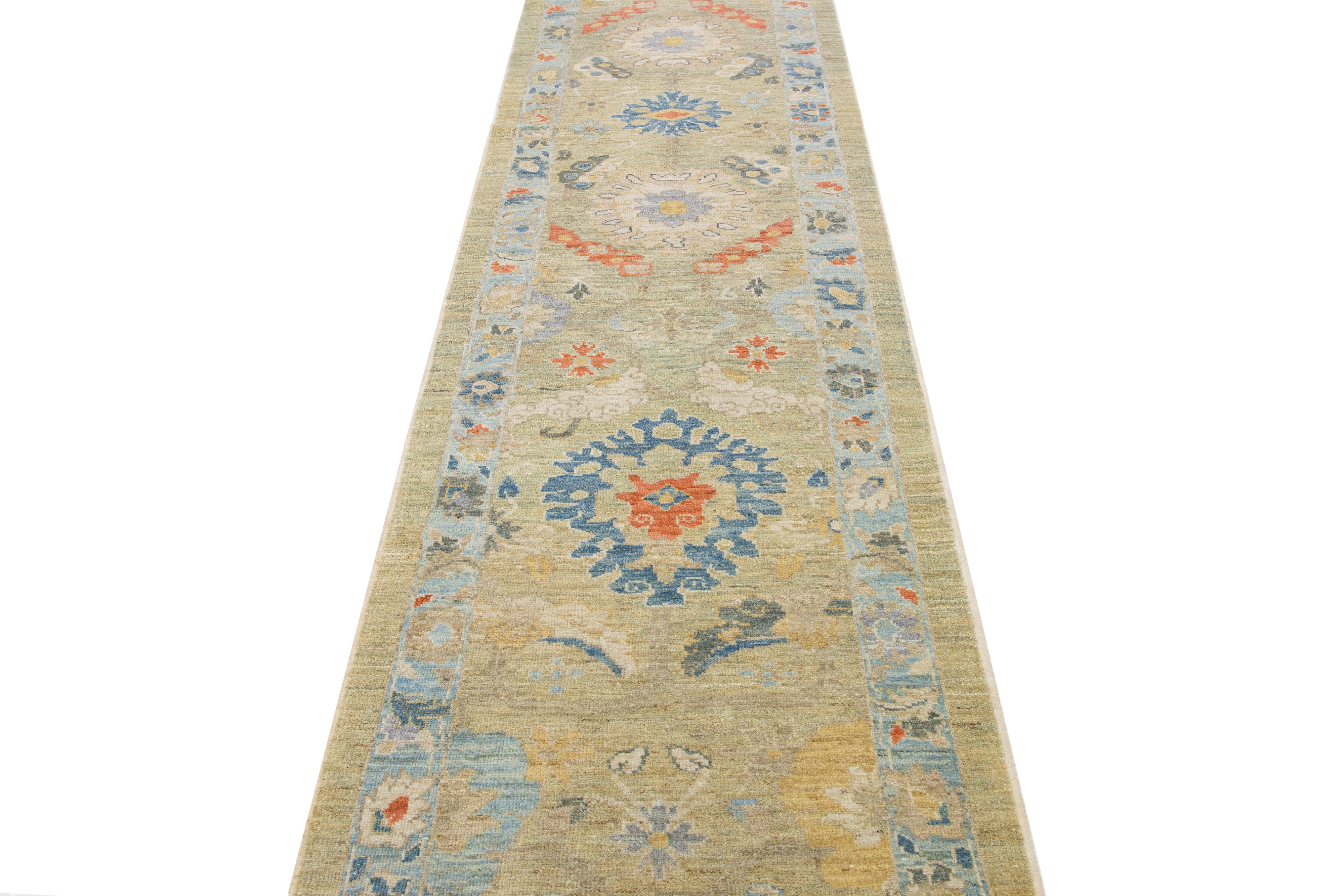 Islamic Contemporary Mahal Handmade Multicolor Floral Designed Long Wool Runner  For Sale