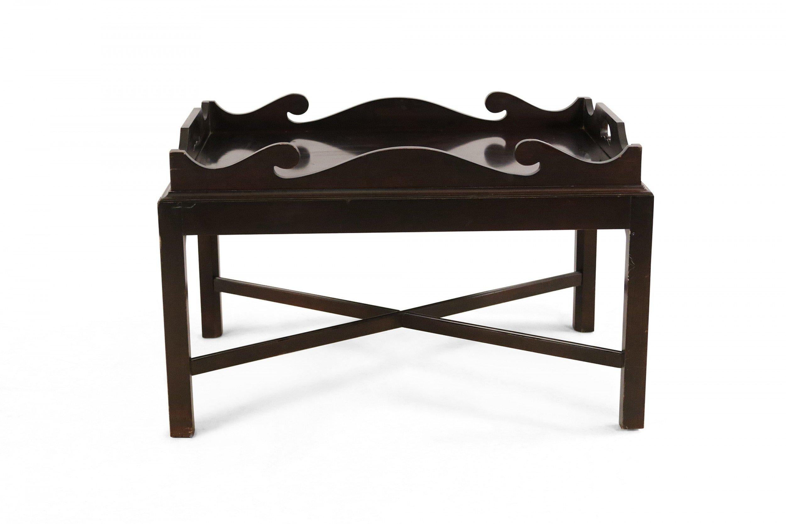20th Century Contemporary Mahogany Removable Tray Top Coffee Table For Sale