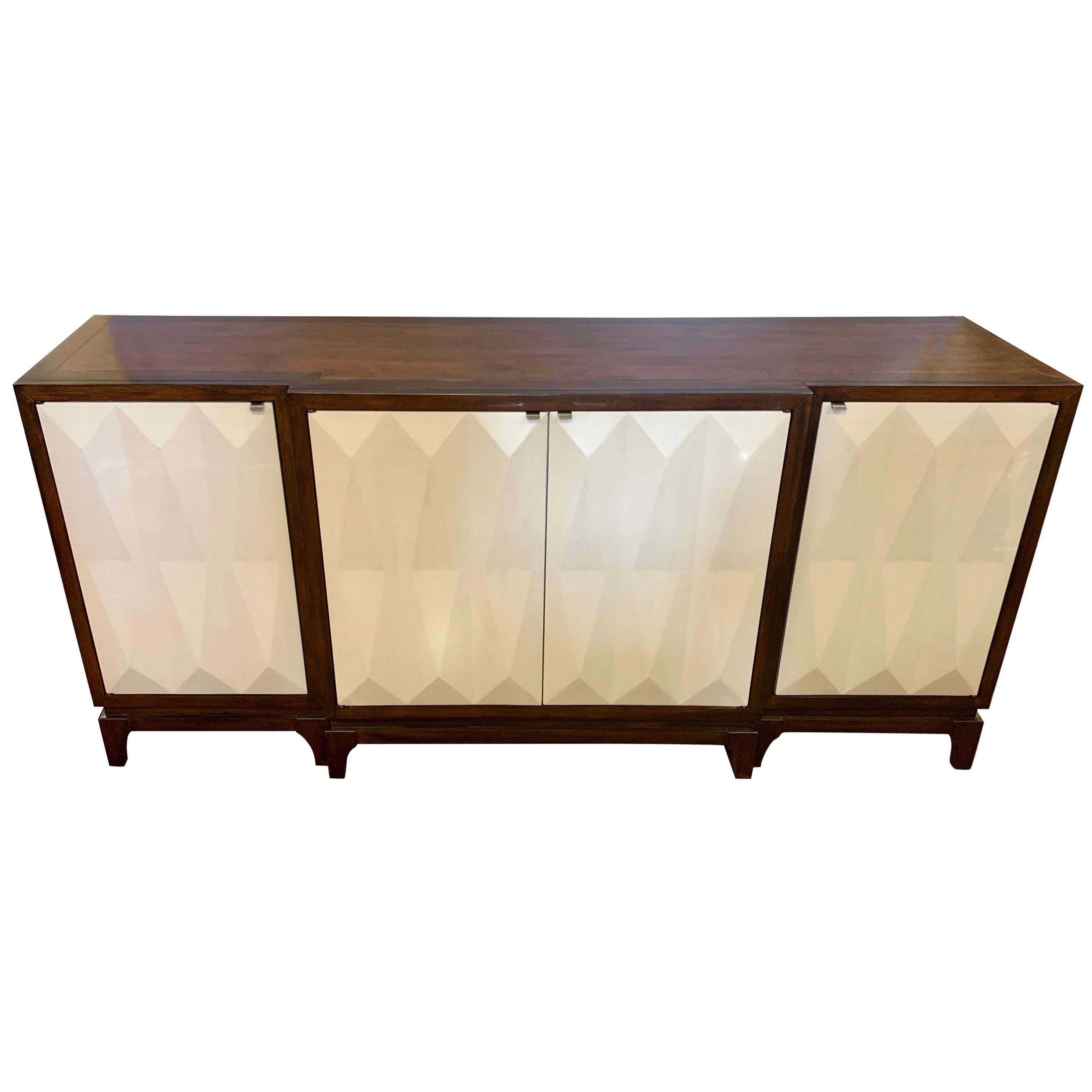 Contemporary Mahogany Server with Sculpted Doors Buffet Sideboard Credenza Bar