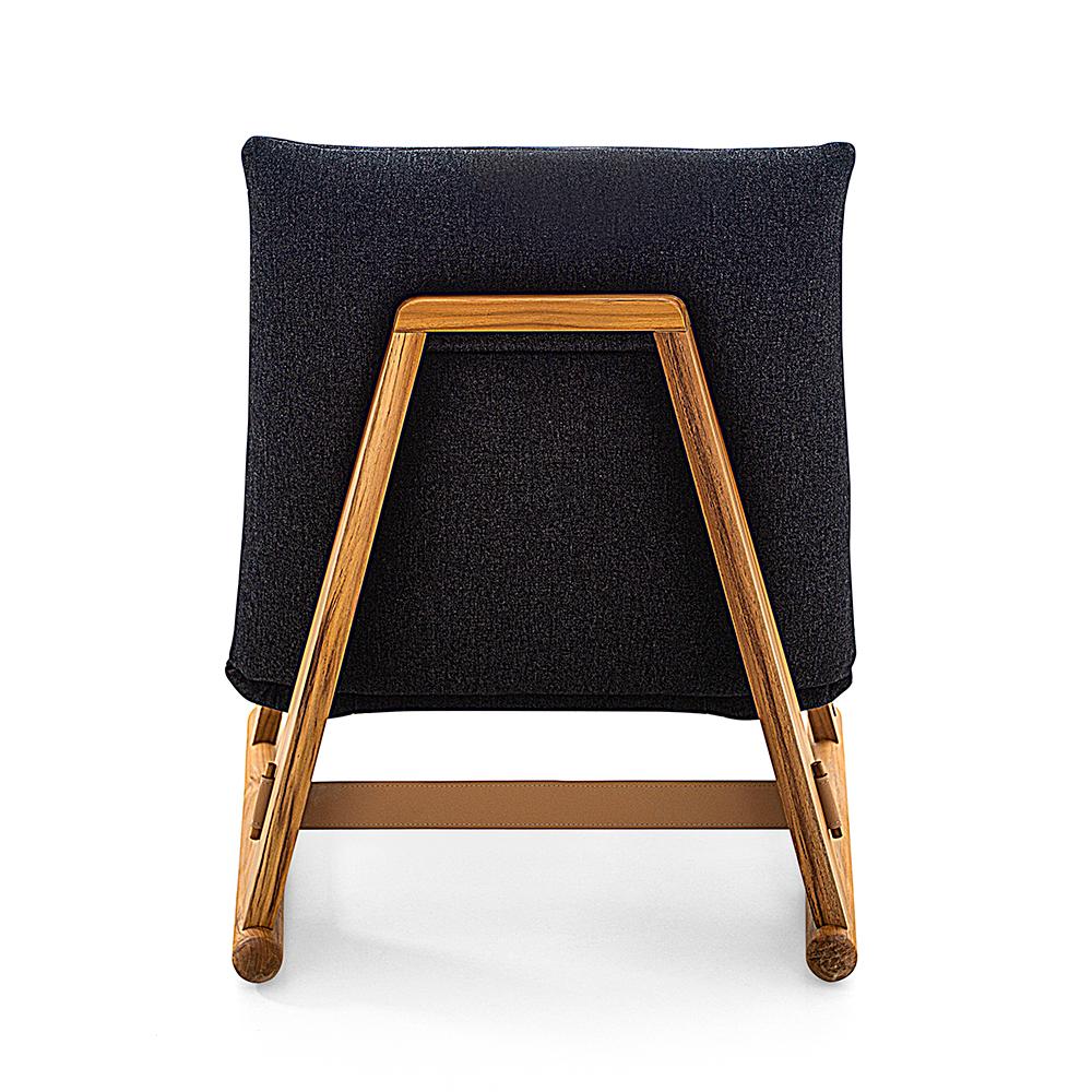 Brazilian Contemporary Maia Chair in Teak Wood Finish and Charcoal Fabric For Sale