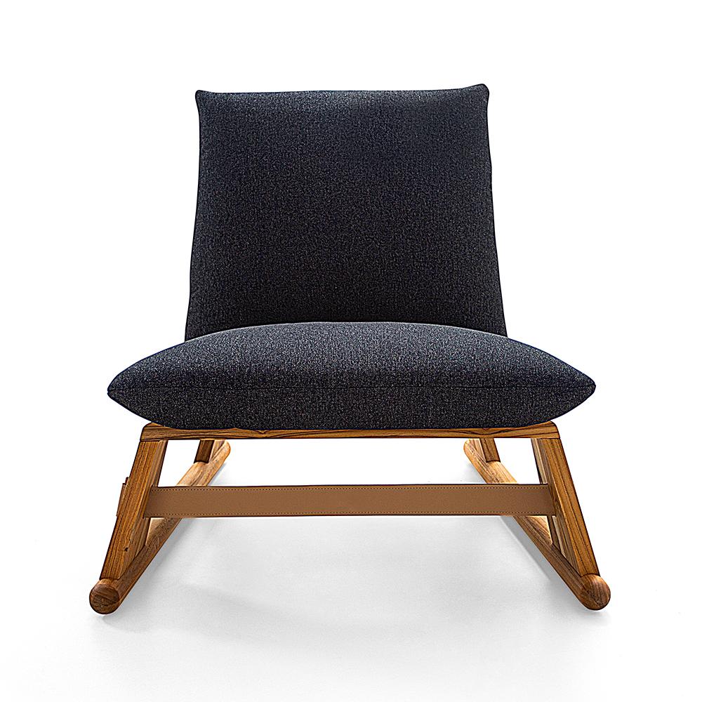 Upholstery Contemporary Maia Chair in Teak Wood Finish and Charcoal Fabric For Sale