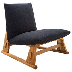 Contemporary Maia Chair in Teak Finish and Charcoal Fabric