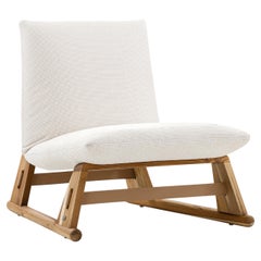 Contemporary Maia Chair in Teak Wood Finish and White Fabric