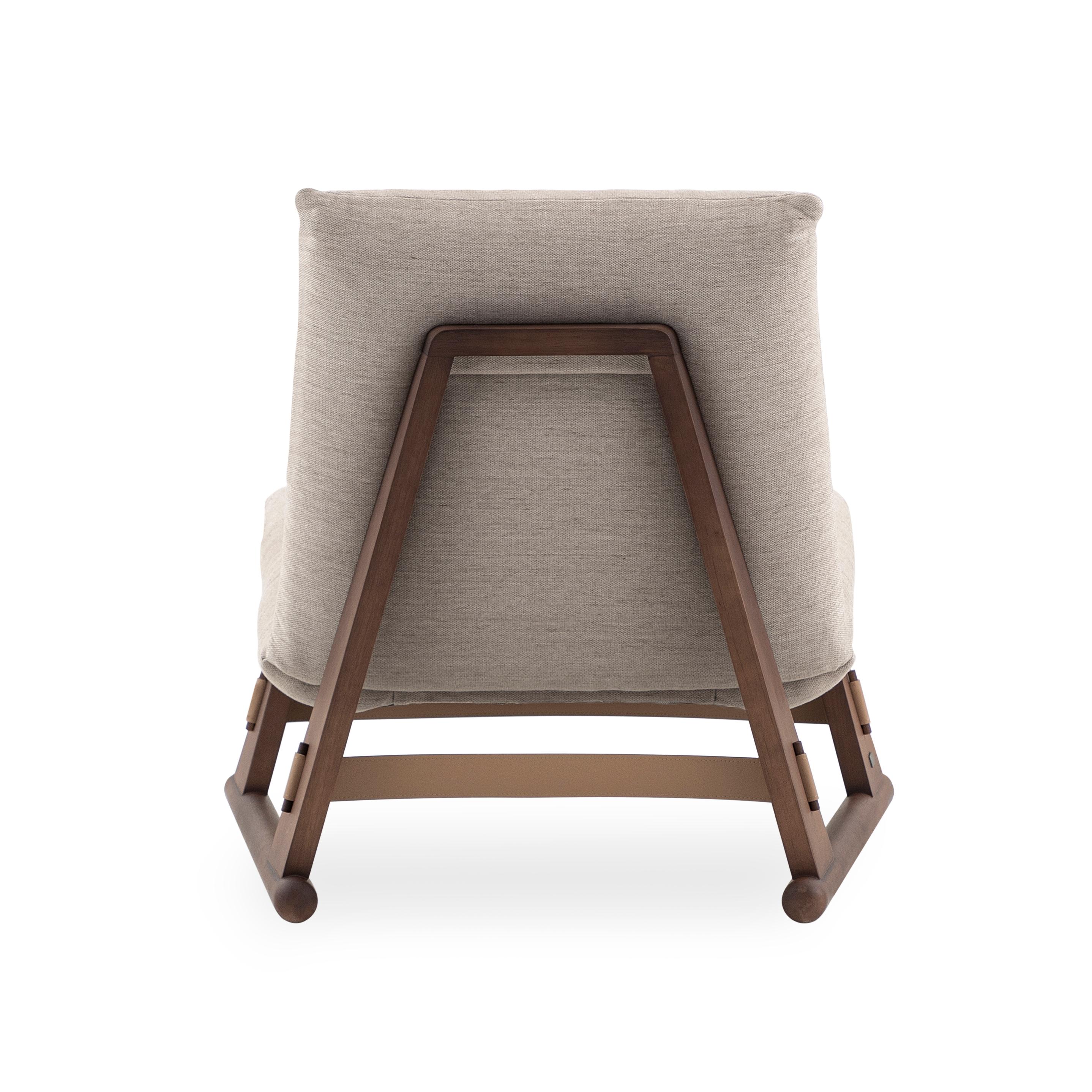 Contemporary Maia Chair in Walnut Wood Finish Frame and Light Beige Fabric In New Condition For Sale In Miami, FL