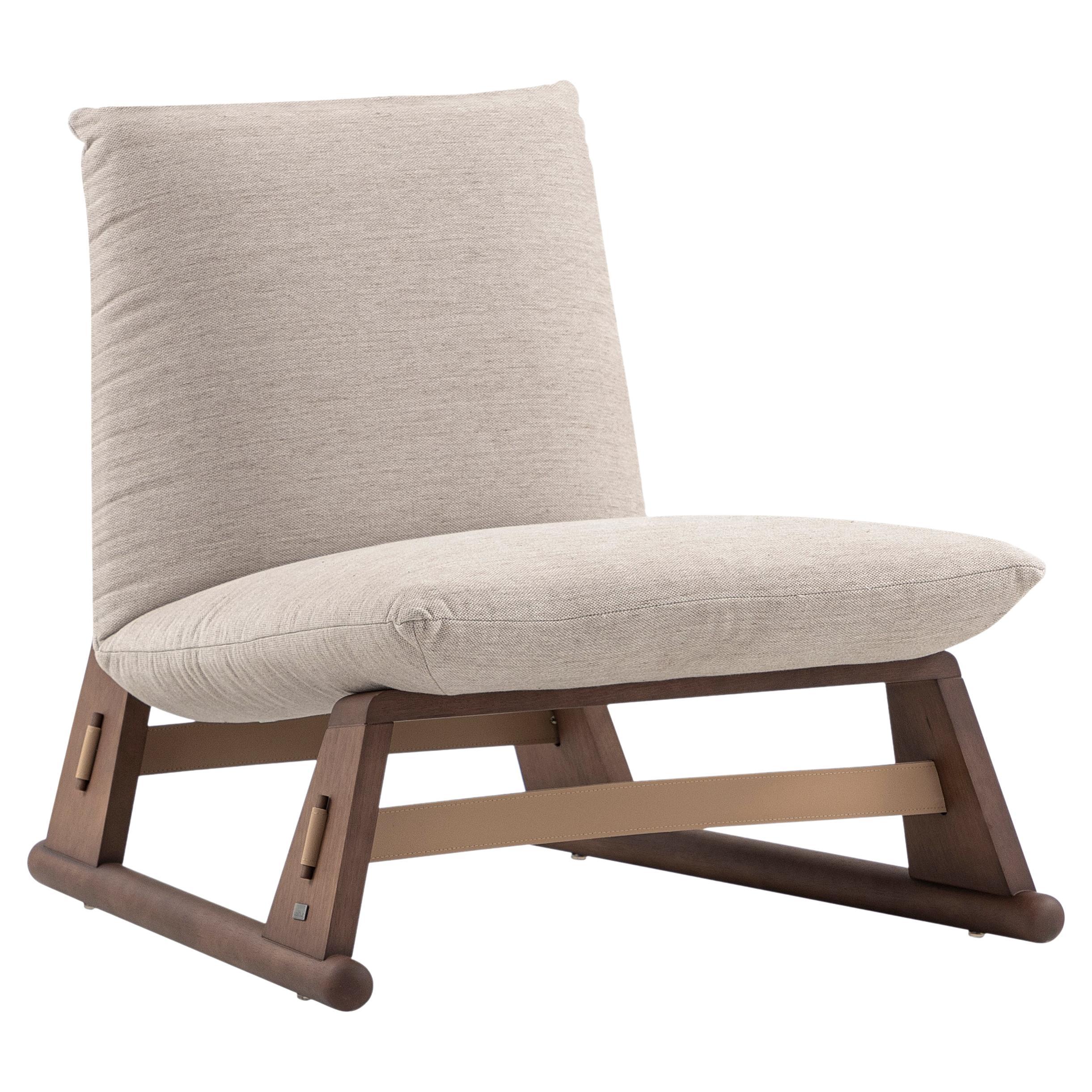 Contemporary Maia Chair in Walnut Wood Finish Frame and Light Beige Fabric