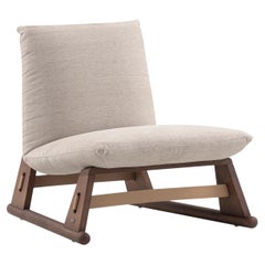 Contemporary Maia Chair in Walnut Frame and Light Beige Fabric