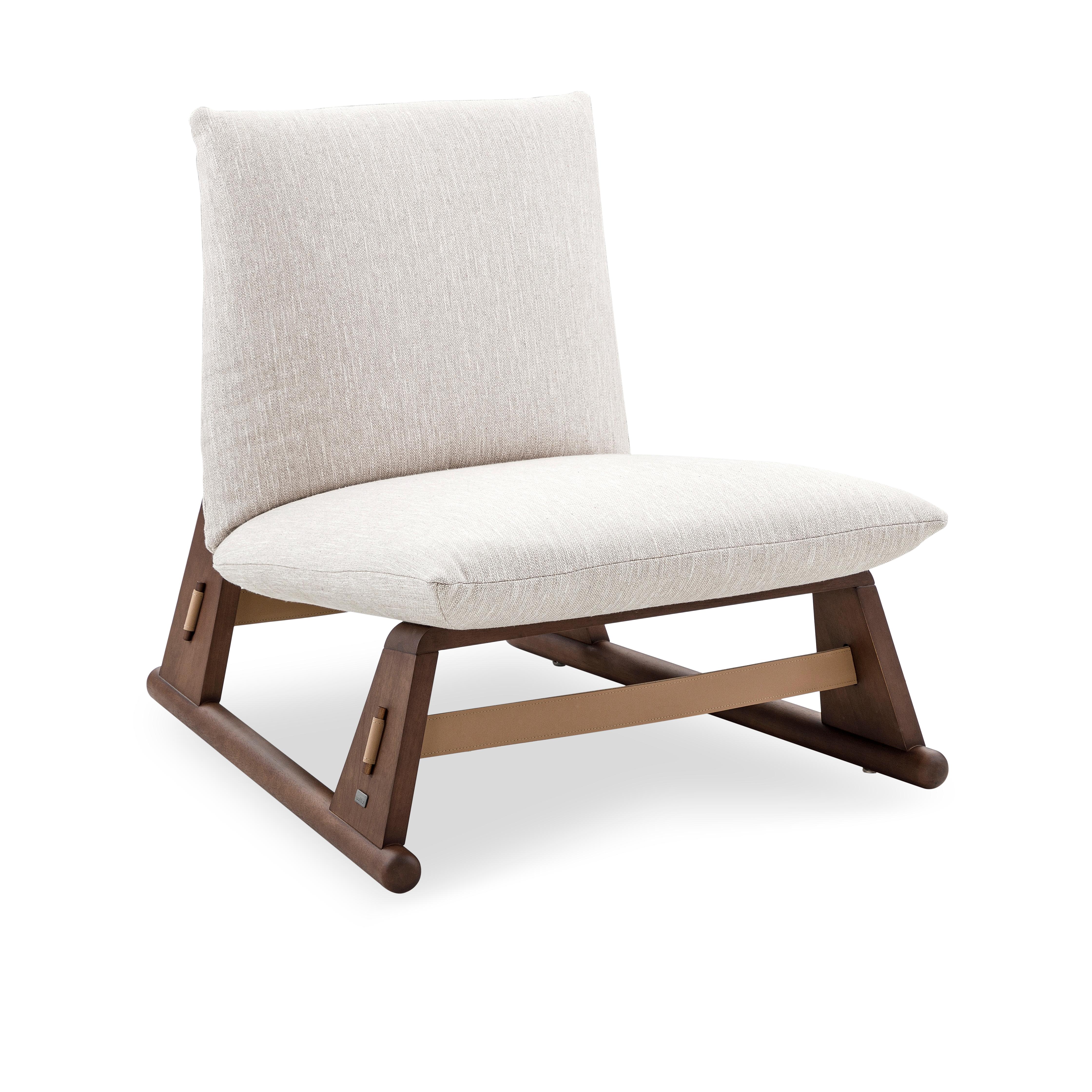 Upholstery Contemporary Maia Chair in Walnut Wood Finish Frame and Off-White Fabric For Sale