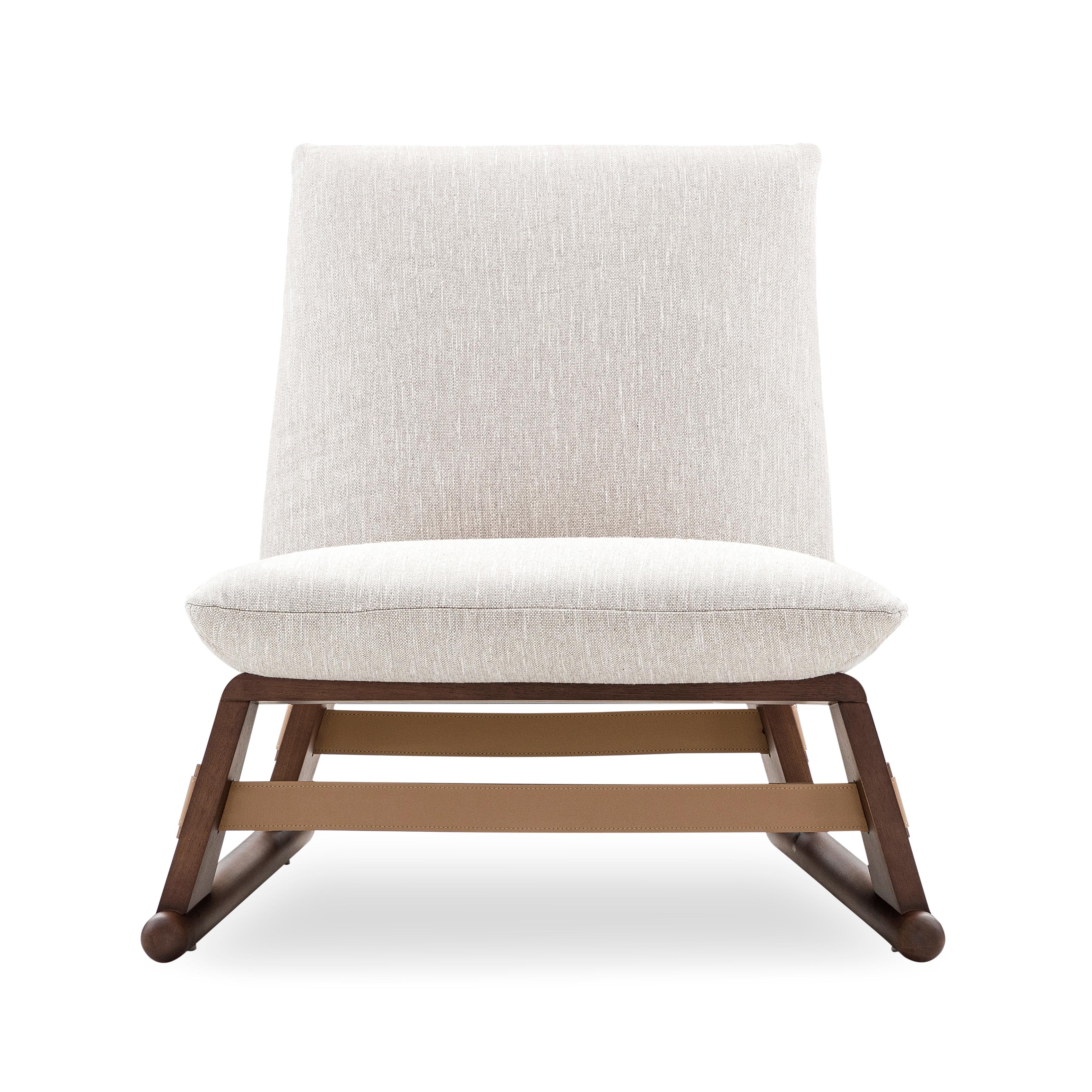 Contemporary Maia Chair in Walnut Wood Finish Frame and Off-White Fabric For Sale 2