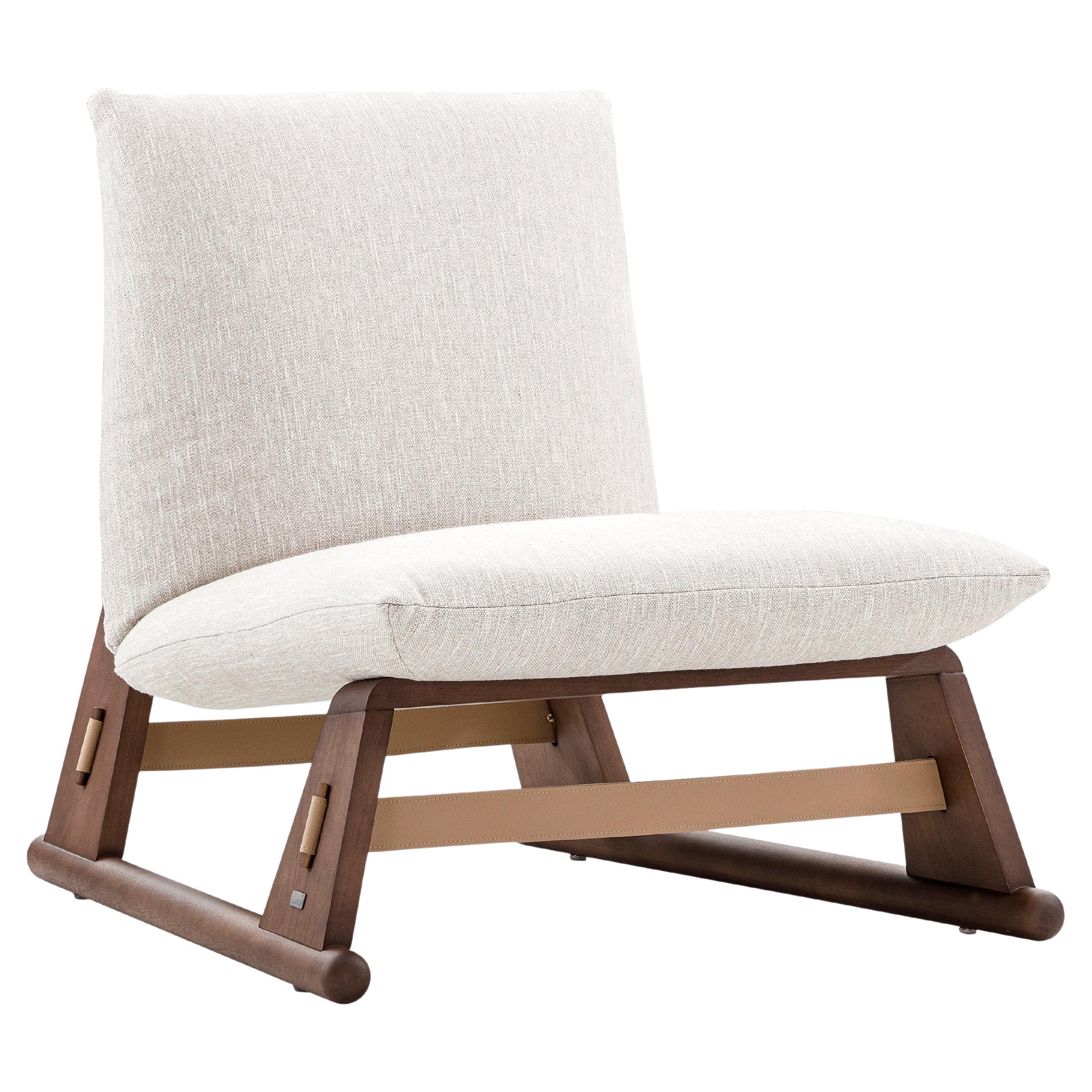 Contemporary Maia Chair in Walnut Wood Finish Frame and Off-White Fabric For Sale