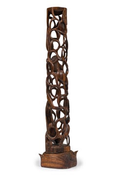 Contemporary Makonde Style Hand Carved Wooden Sculpture on a Base