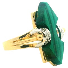 Contemporary Malachite and Diamond Cocktail Ring in 14K Gold — Modernist Italian