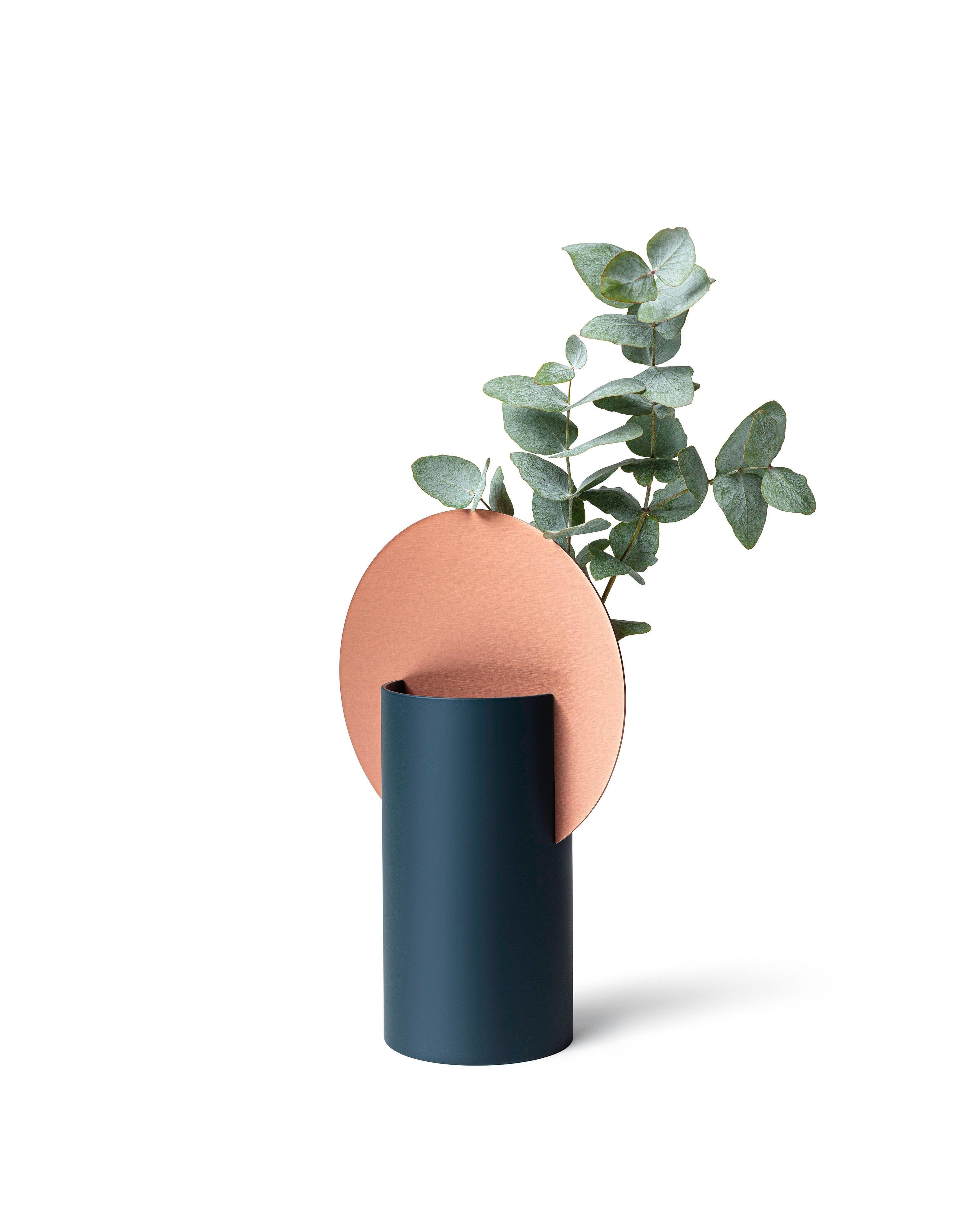 Organic Modern Contemporary 'Malevich Vase CS5' by Noom, Copper and Green Steel For Sale