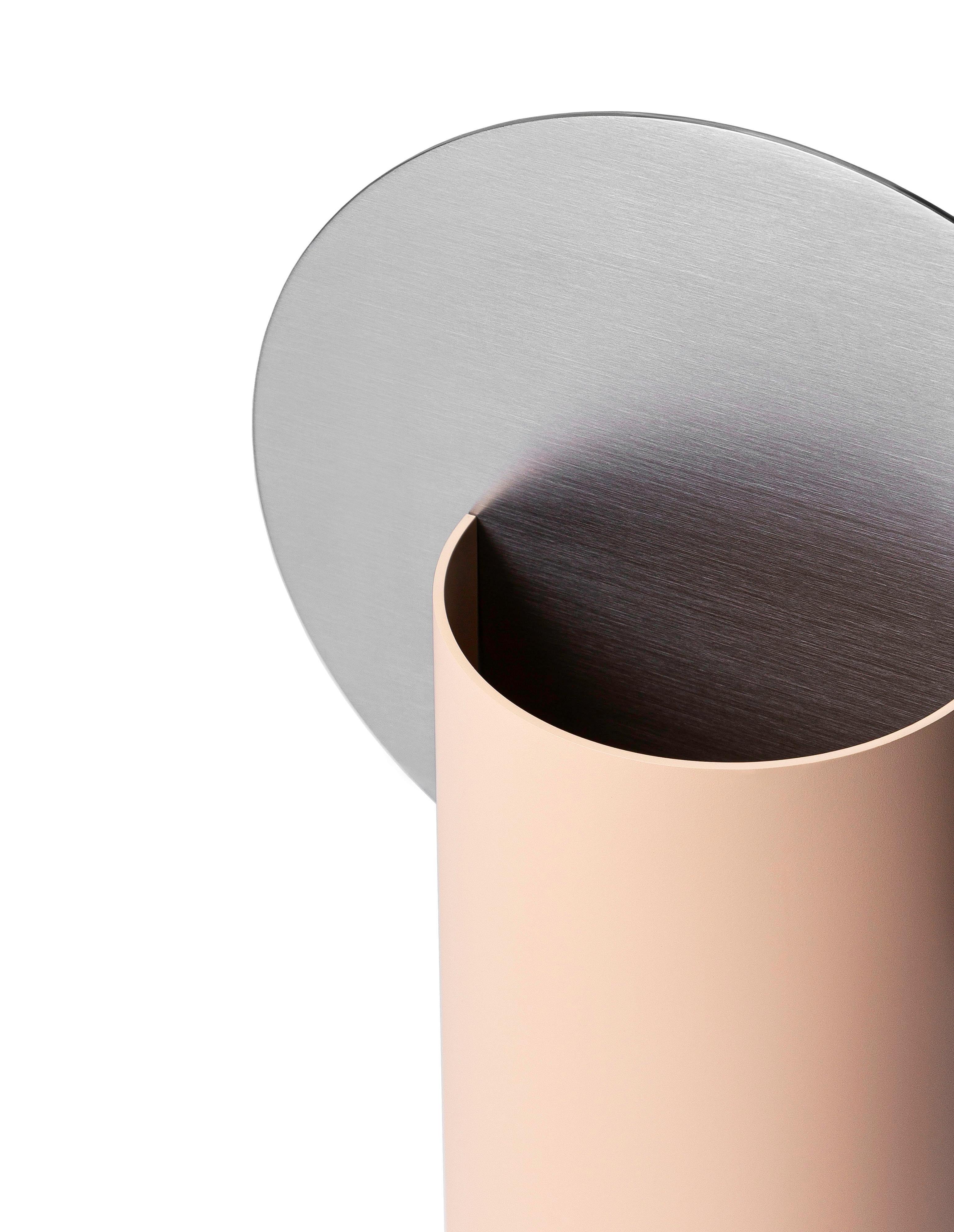 Organic Modern Contemporary 'Malevich Vase CS8' by Noom, Pink and  Brushed Stainless Steel For Sale