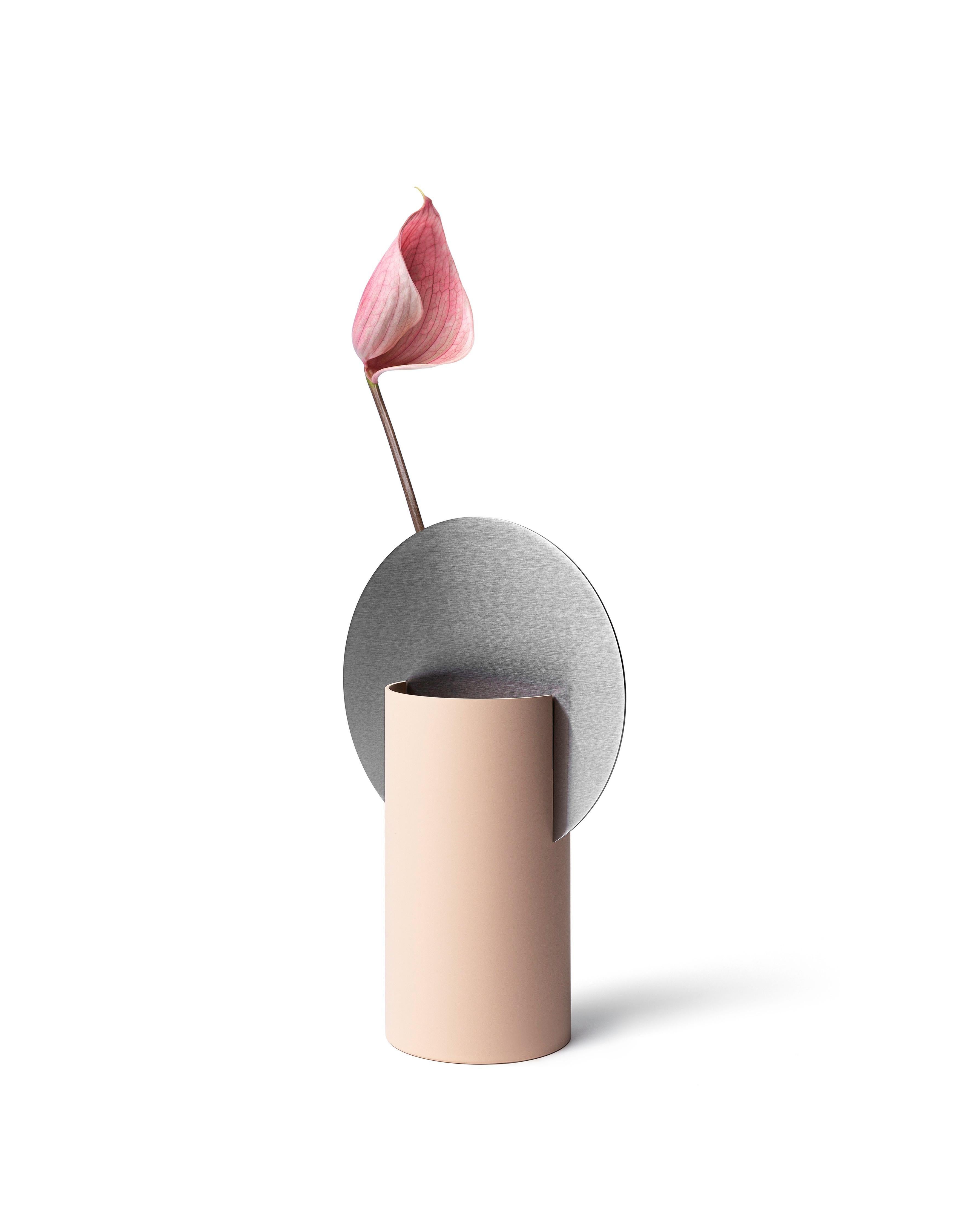 Contemporary 'Malevich Vase CS8' by Noom, Pink and  Brushed Stainless Steel In New Condition For Sale In Paris, IDF