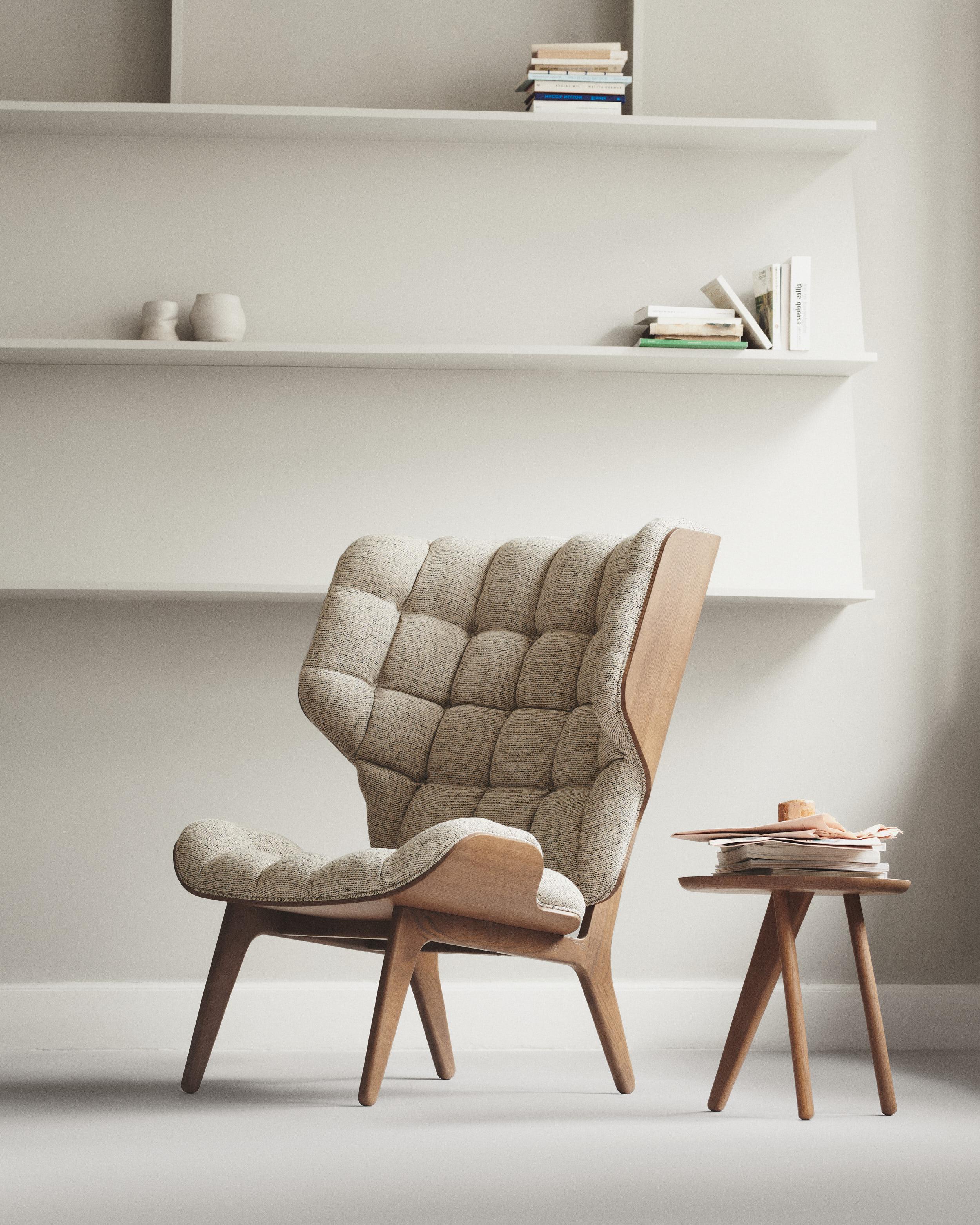 Mammoth chair
Signed by Rune Krøjgaard & Knut Bendik Humlevik for Norr11. 

Model shown on the picture:
Wood: Dark Smoked Oak
Fabric: Barnum Bouclé 24

Wood types available: natural oak / light smoked oak / dark smoked oak / black