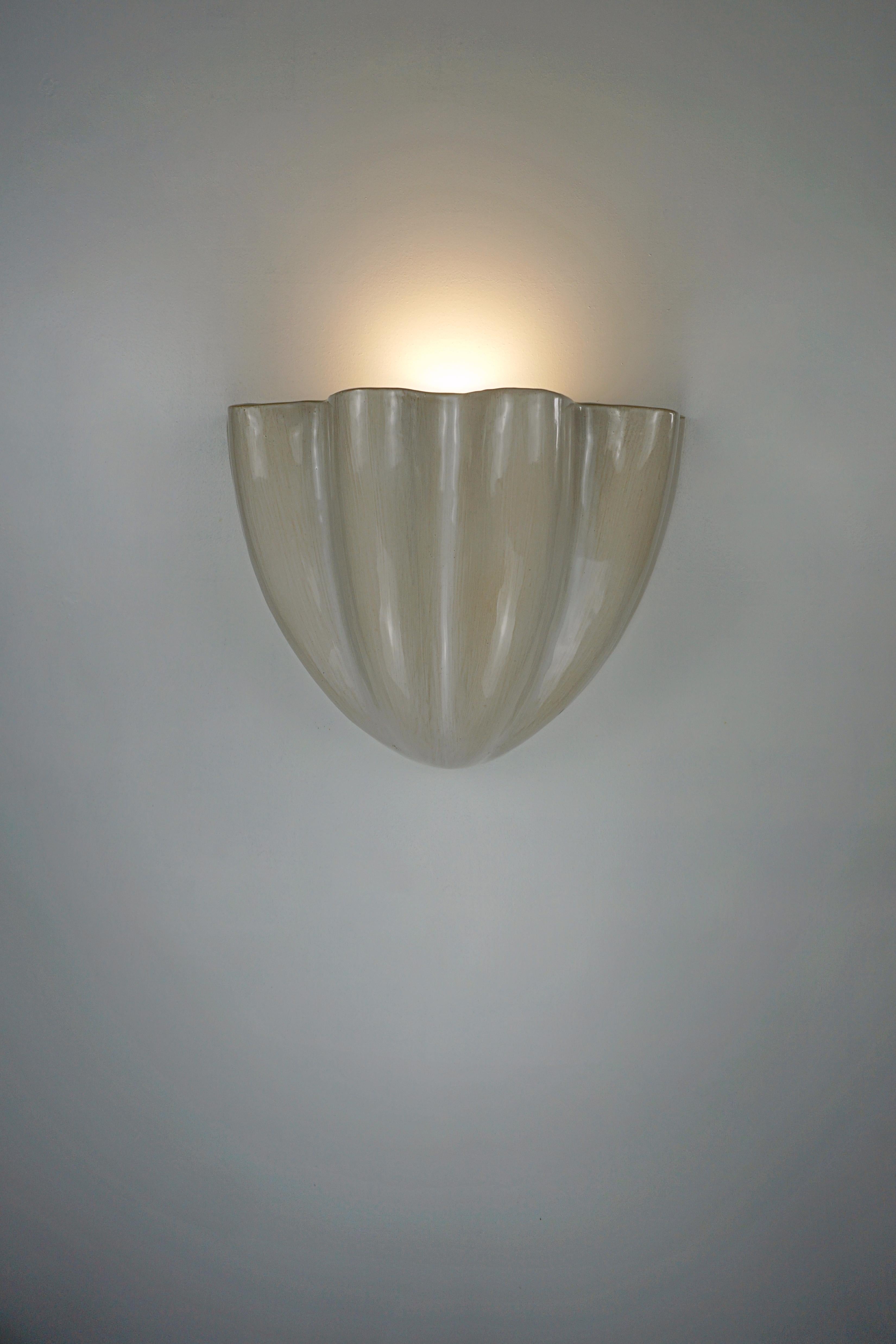 Modern Contemporary Manolo Eirin Big Wall Sconce Hand Made Ceramic Glazed Off White For Sale