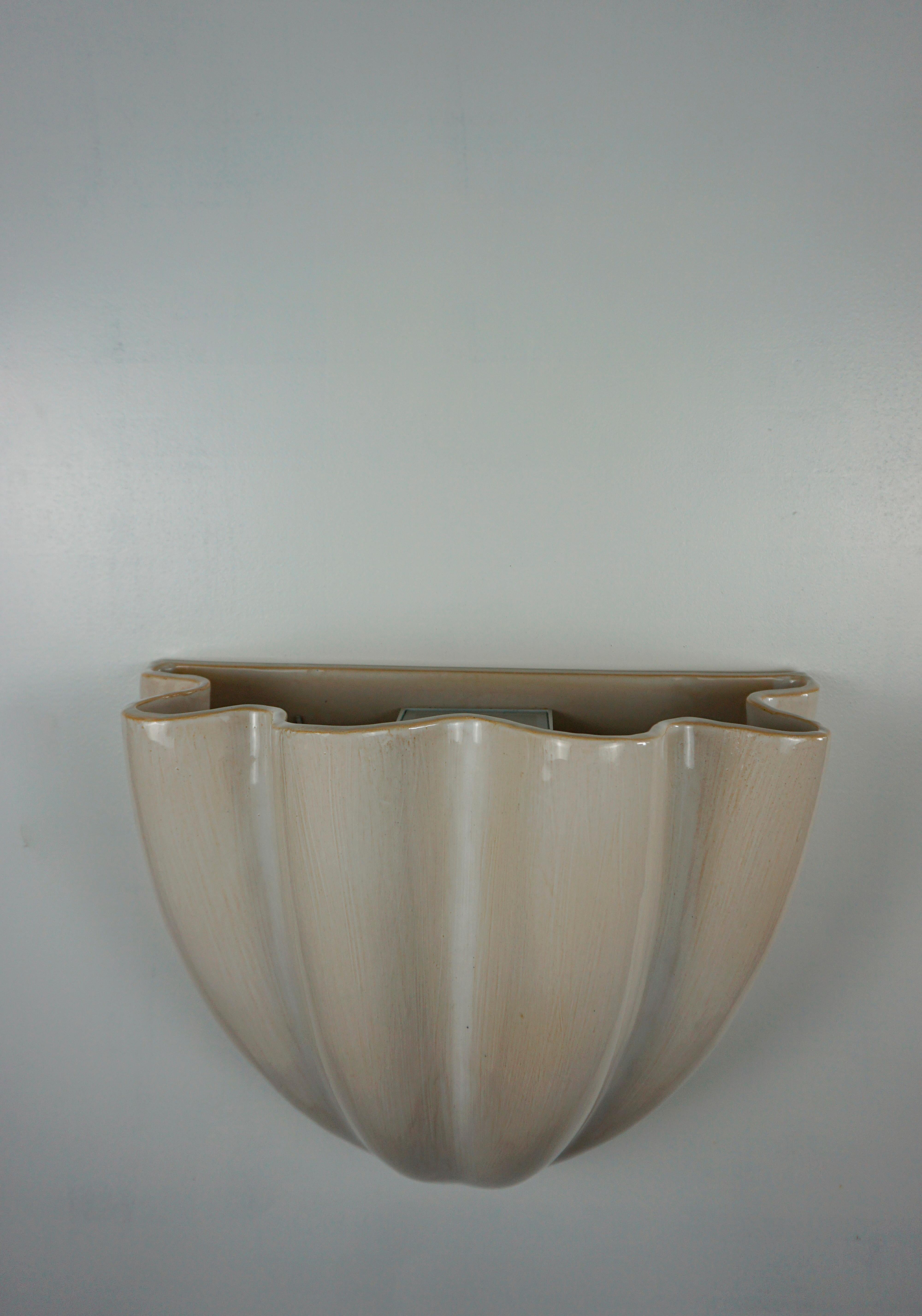 Spanish Contemporary Manolo Eirin Big Wall Sconce Hand Made Ceramic Glazed Off White For Sale