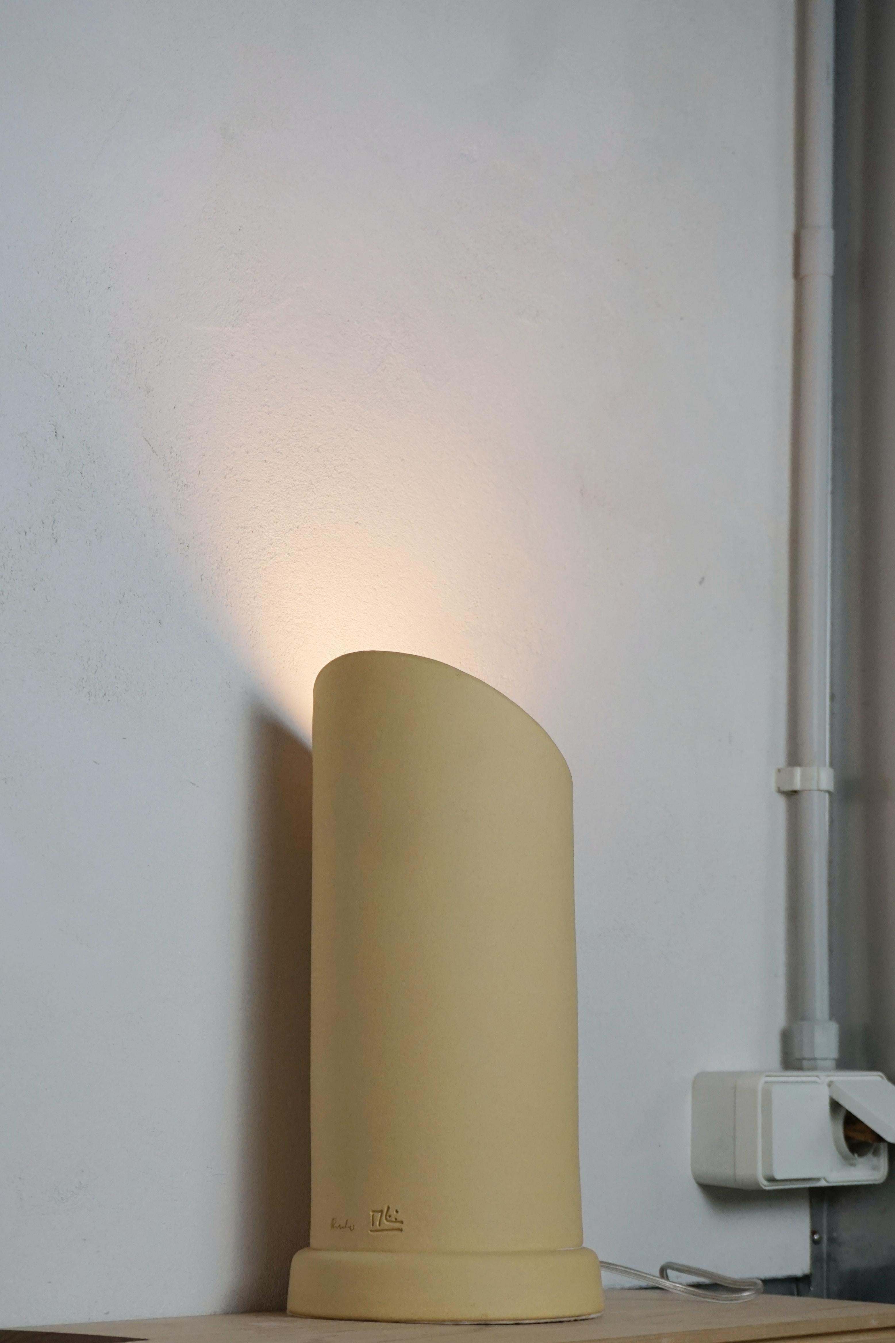 Spanish Contemporary Manolo Eirin Handmade Floor Lamp / Corner Lamp, Ceramic Beige/White For Sale